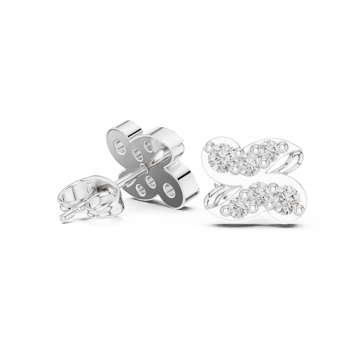 Double Lobe Diamond Stud Earrings