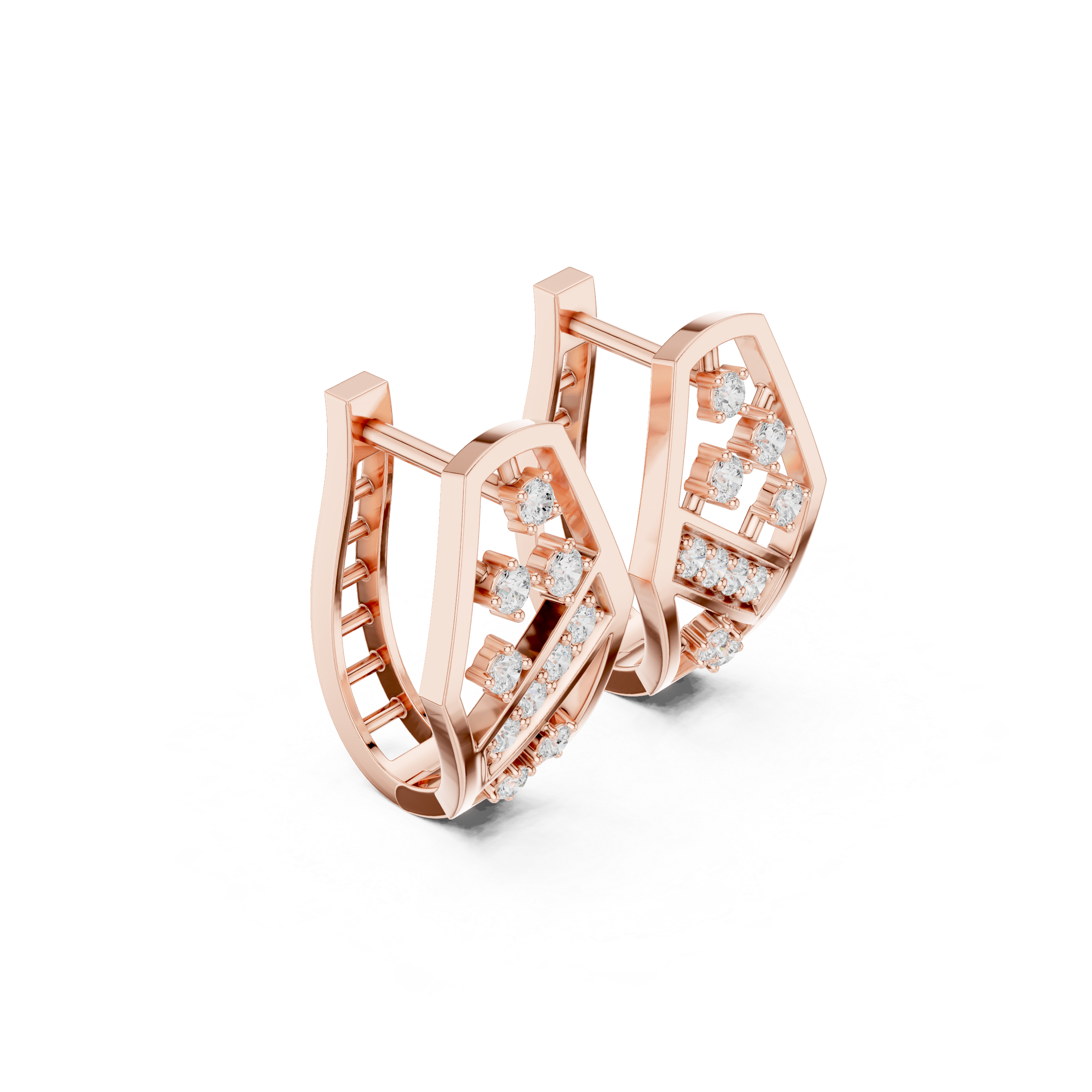 Angular Lattice Diamond Hoop Earrings in Rose Gold - VYKA Diamonds