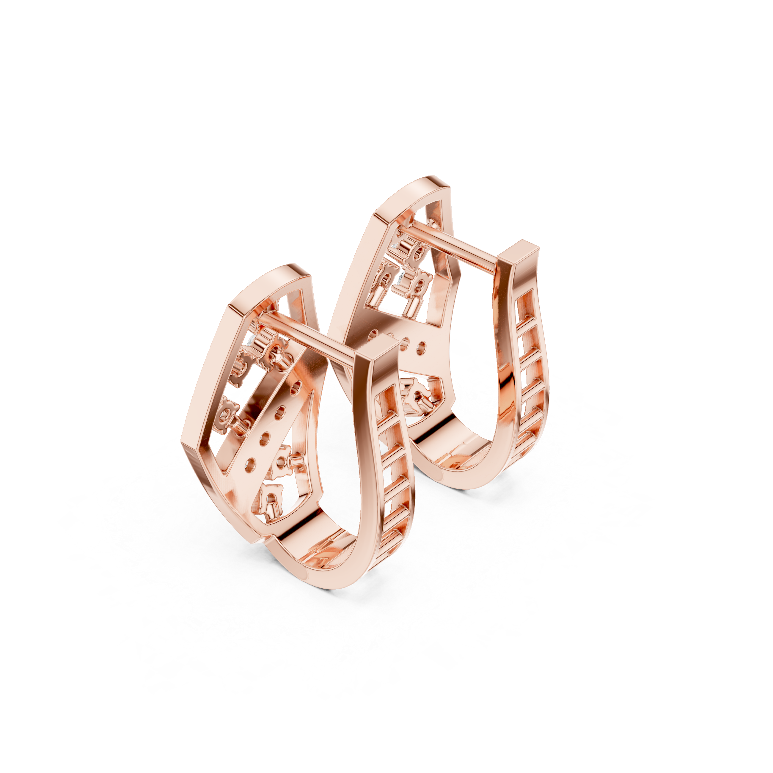 Angular Lattice Diamond Hoop Earrings in Rose Gold - VYKA Diamonds