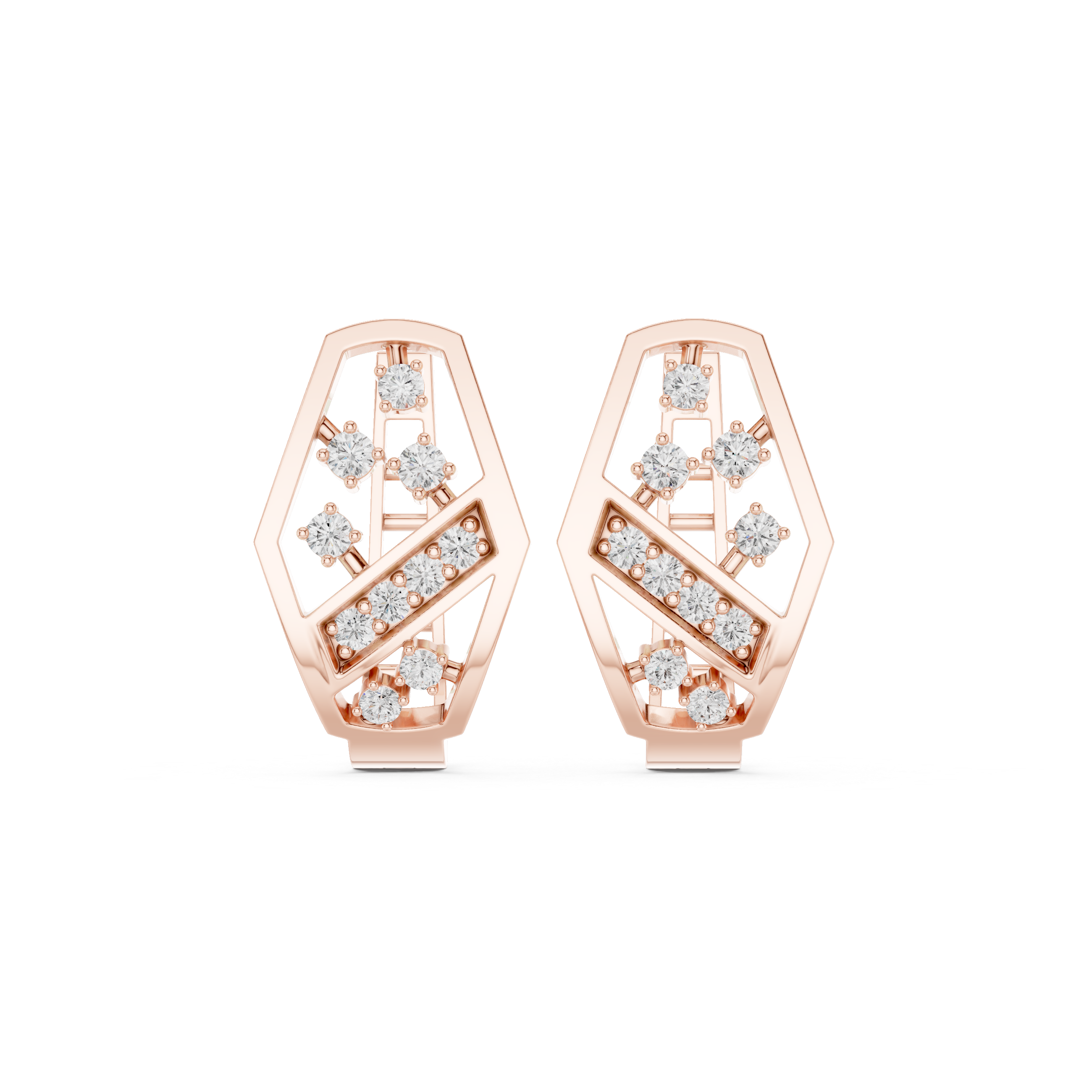 Angular Lattice Diamond Hoop Earrings in Rose Gold - VYKA Diamonds