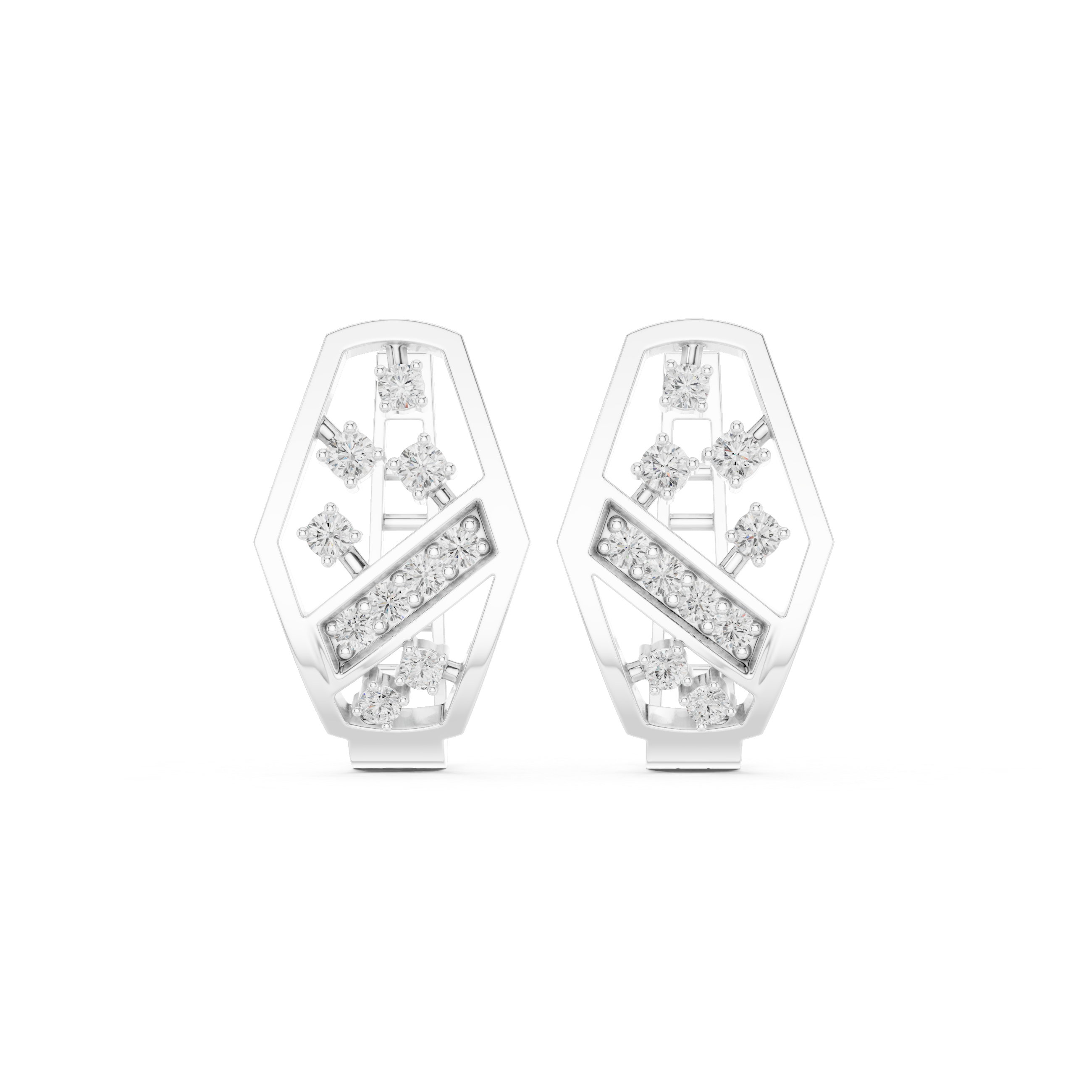 Angular Lattice Diamond Hoop Earrings in White Gold - VYKA Diamonds