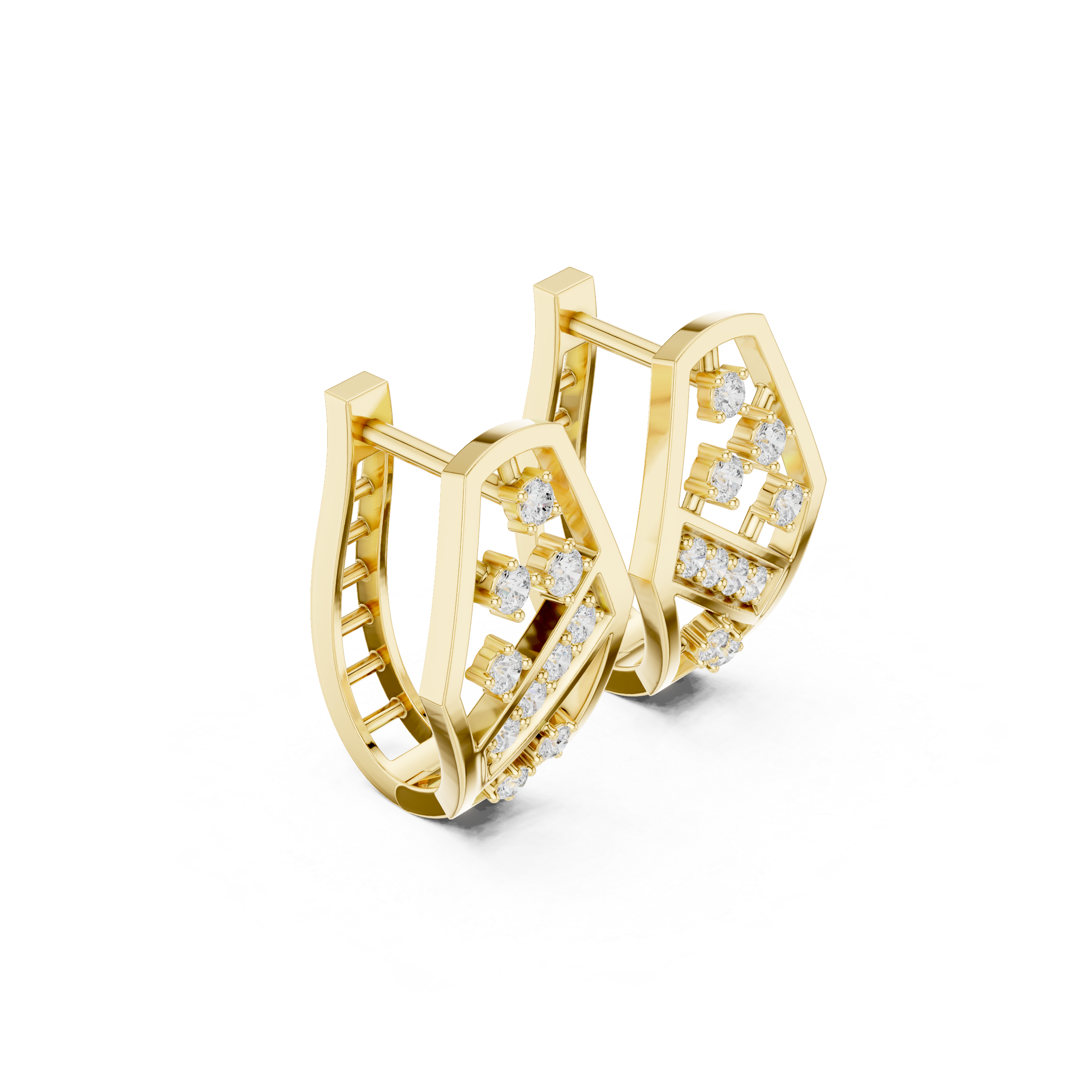 Angular Lattice Diamond Hoop Earrings in Yellow Gold - VYKA Diamonds