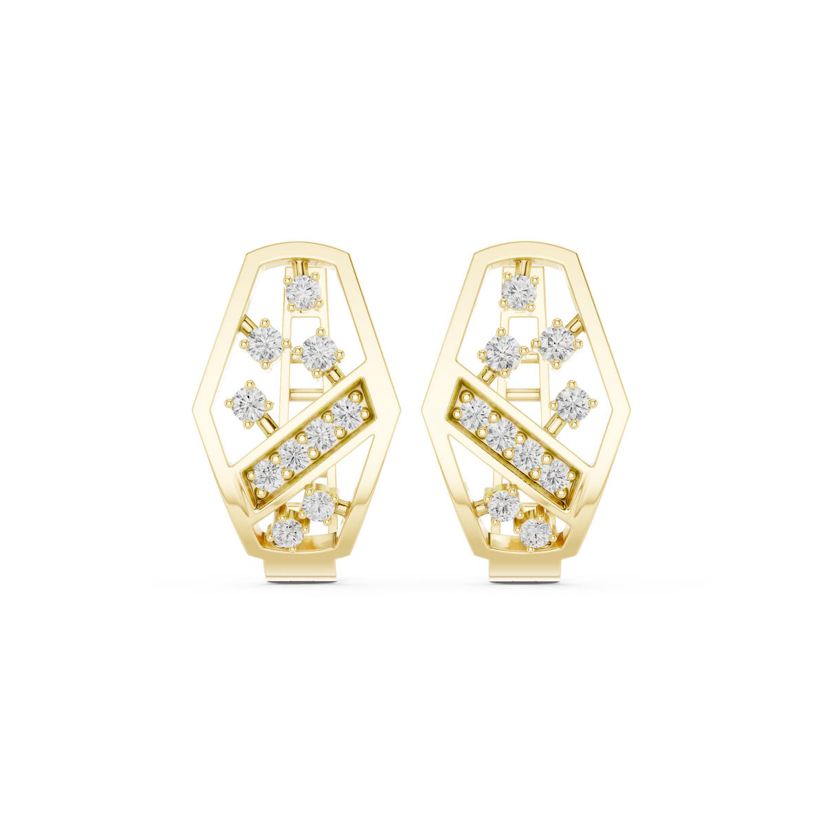 Angular Lattice Diamond Hoop Earrings