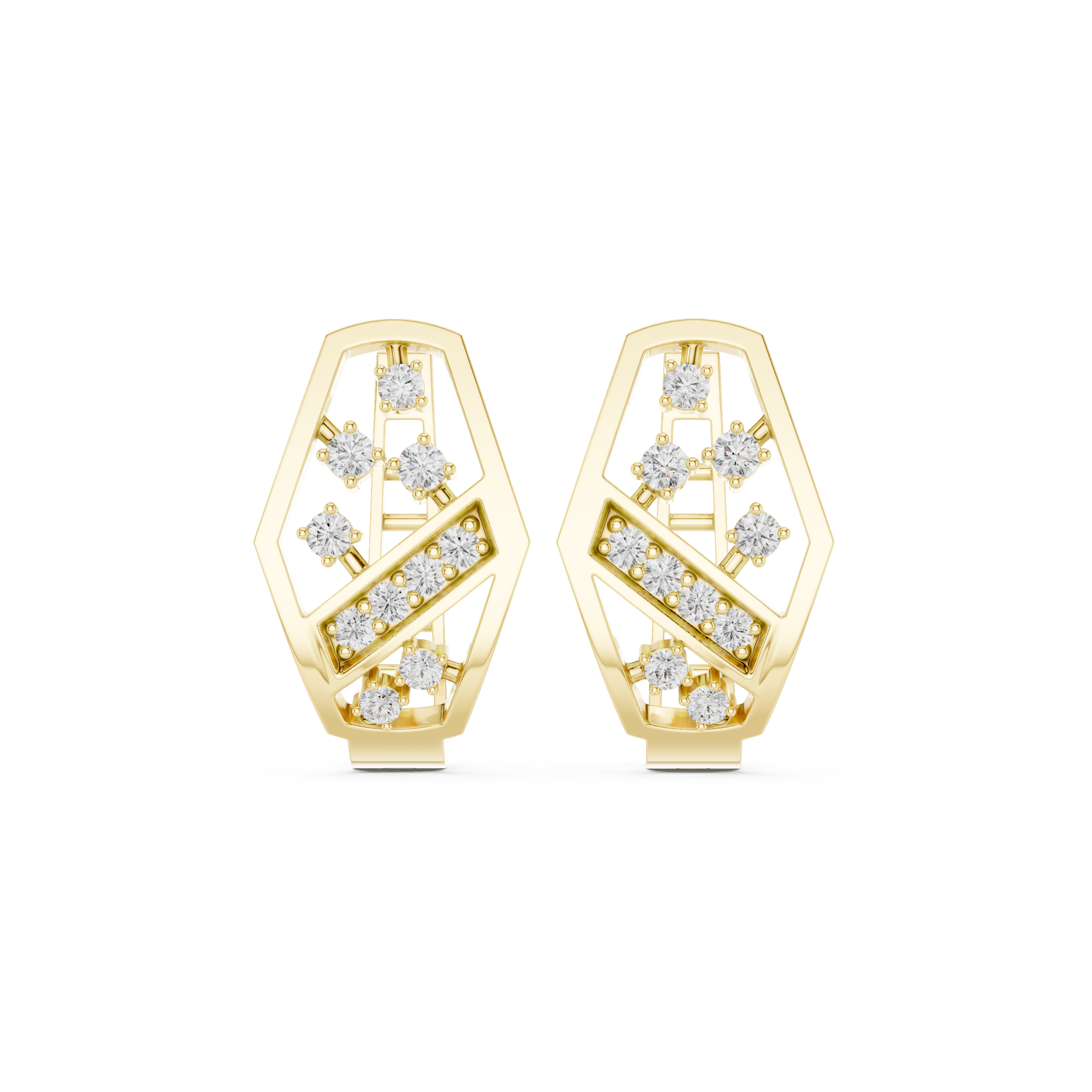 Angular Lattice Diamond Hoop Earrings in Yellow Gold - VYKA Diamonds