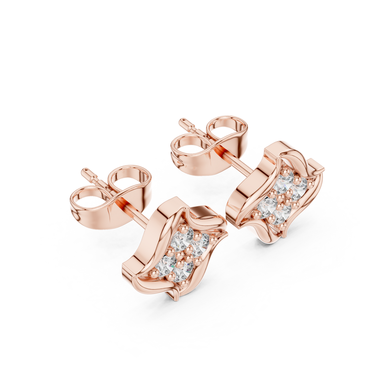 Double Petal Diamond Stud Earrings