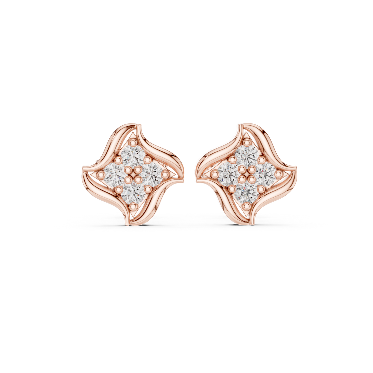 Double Petal Diamond Stud Earrings