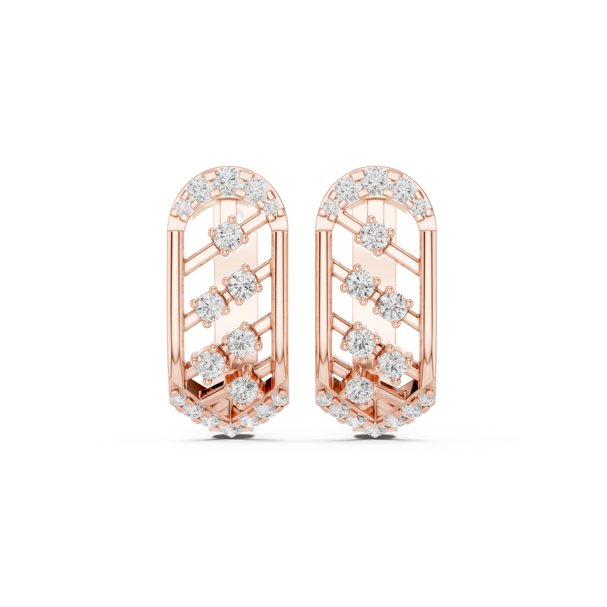 Ribbed Lattice Diamond Hoop Earrings