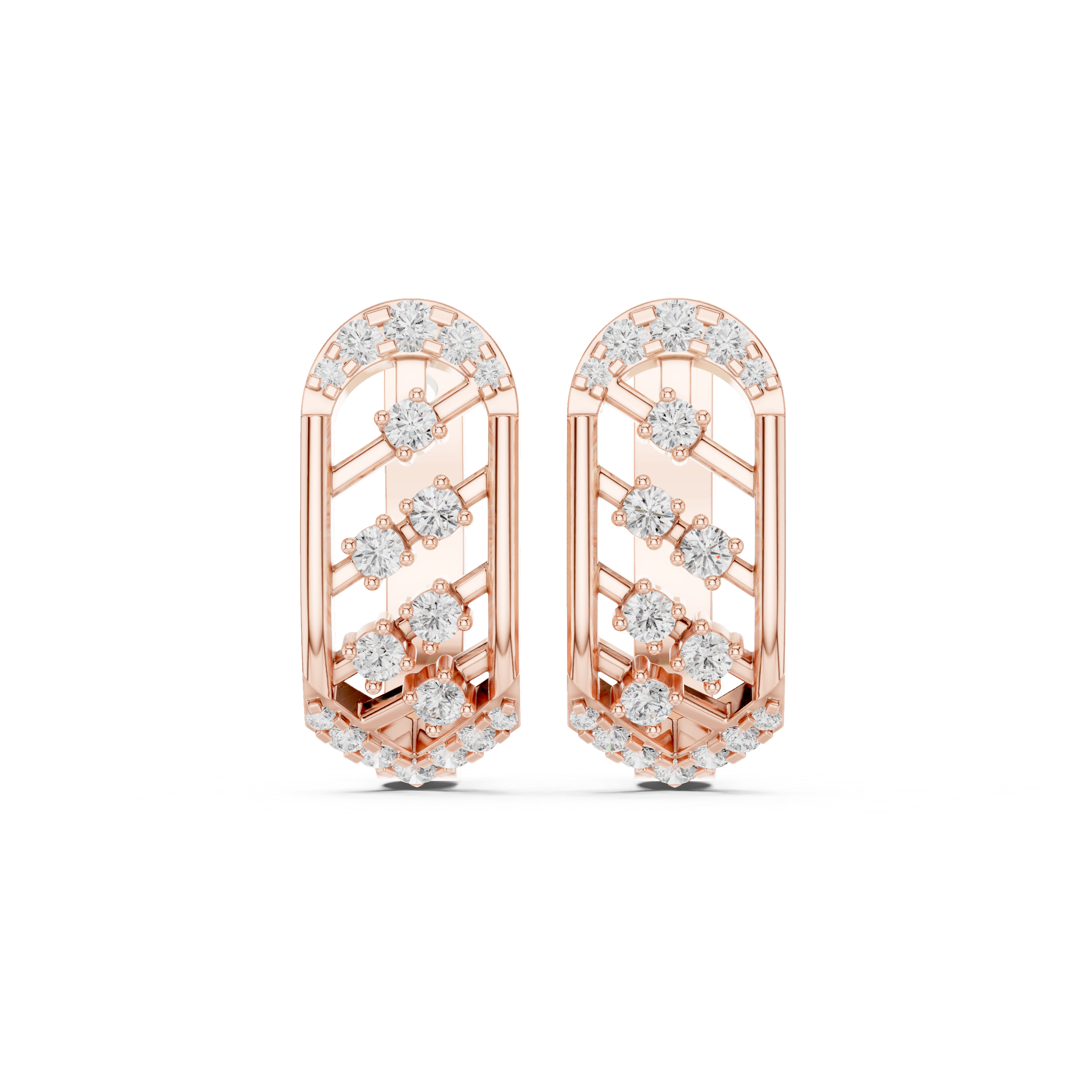حلقان متدلية على شكل معين شبكي مضلع in Rose Gold - VYKA Diamonds