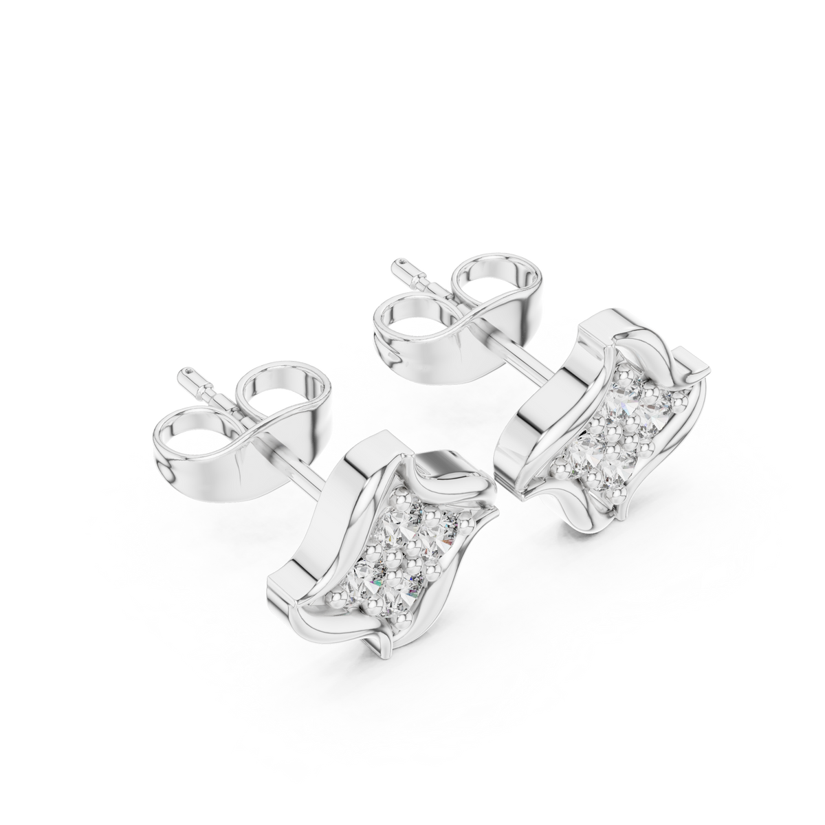 أقراط ألماس ببتلات مزدوجة in White Gold - VYKA Diamonds