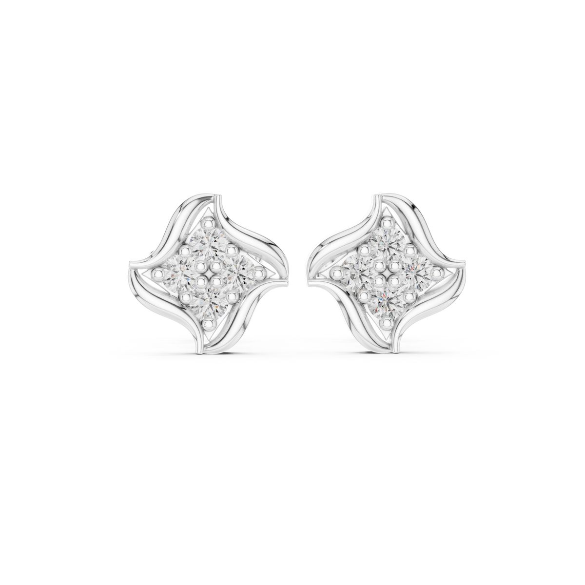 أقراط ألماس ببتلات مزدوجة in White Gold - VYKA Diamonds