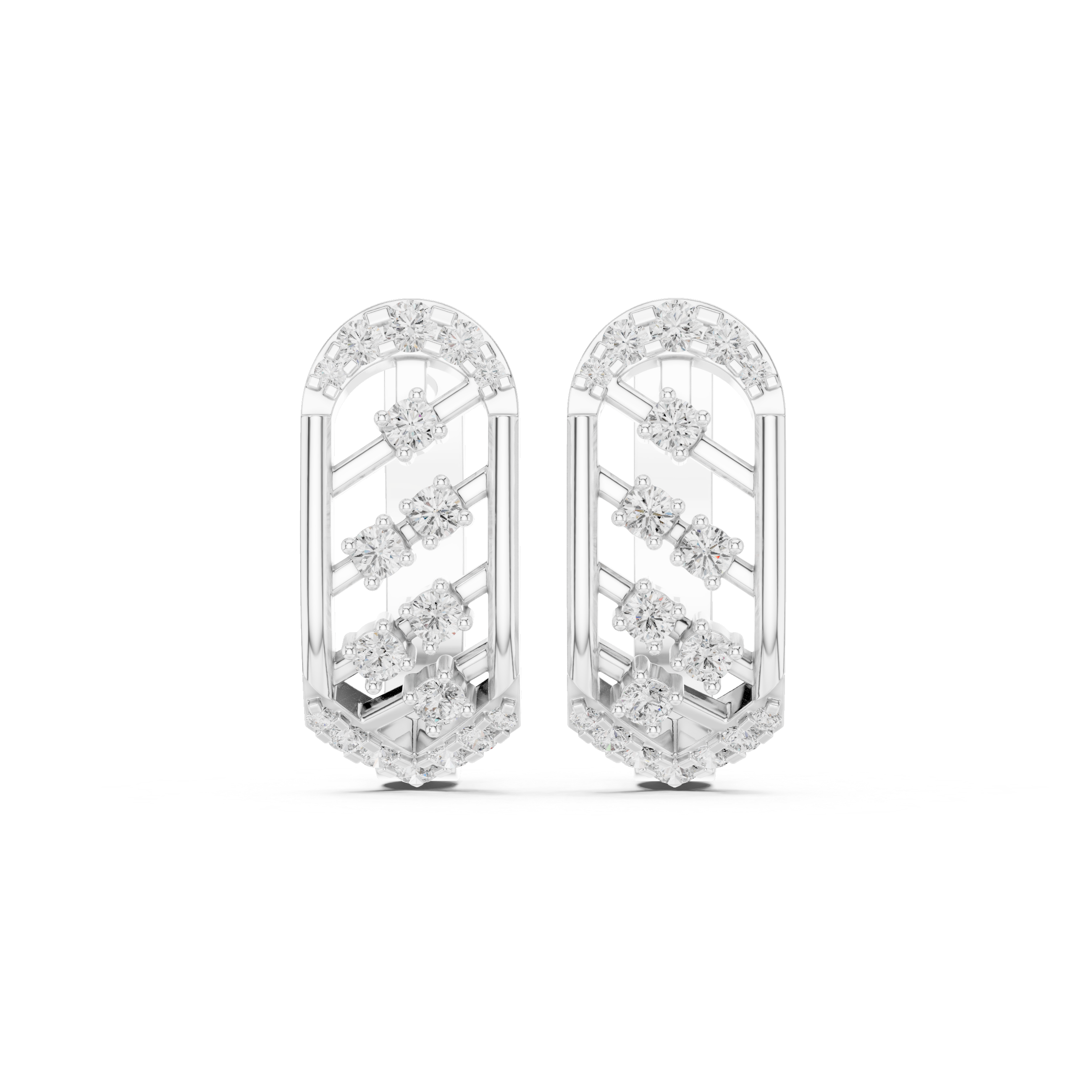 حلقان متدلية على شكل معين شبكي مضلع in White Gold - VYKA Diamonds