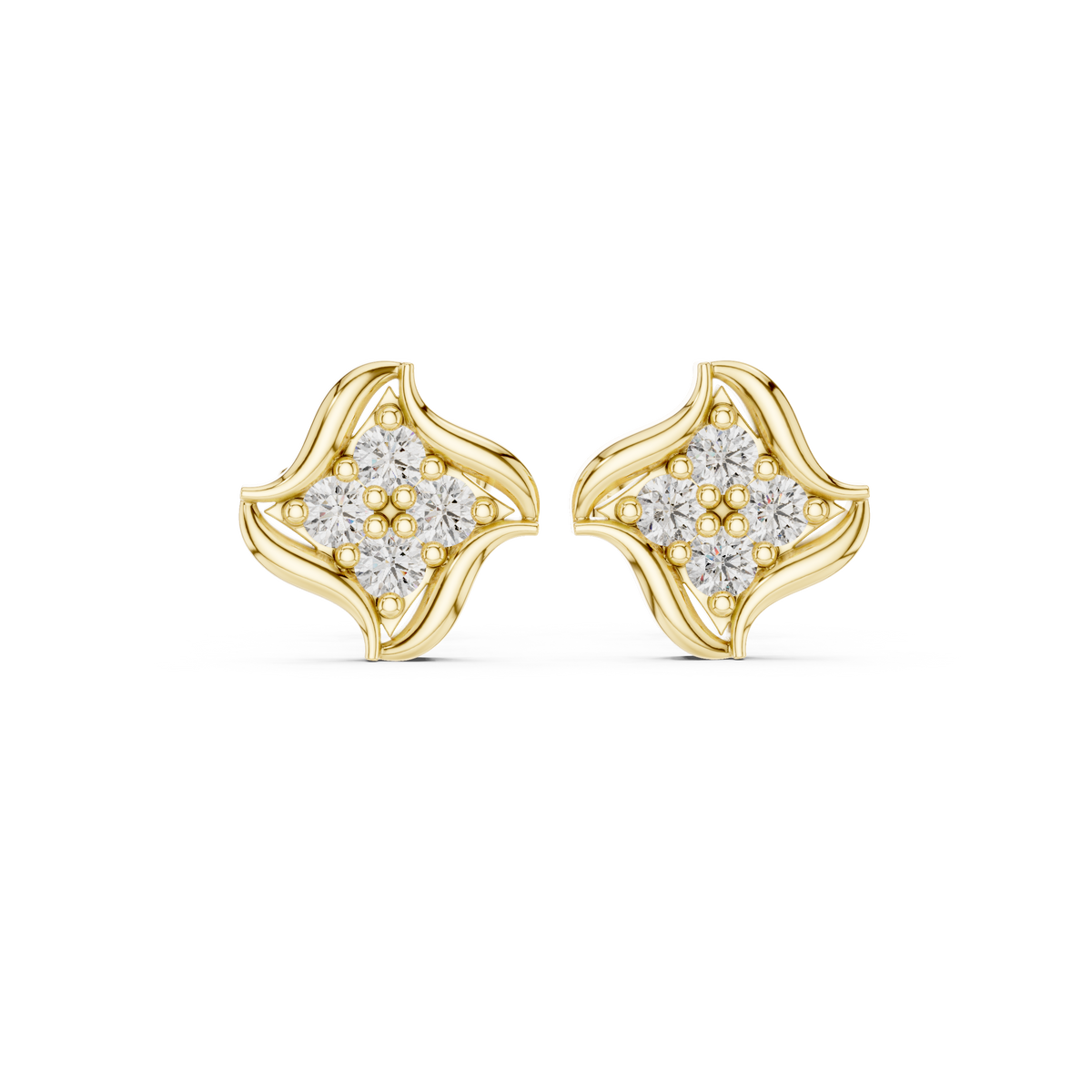 Double Petal Diamond Stud Earrings