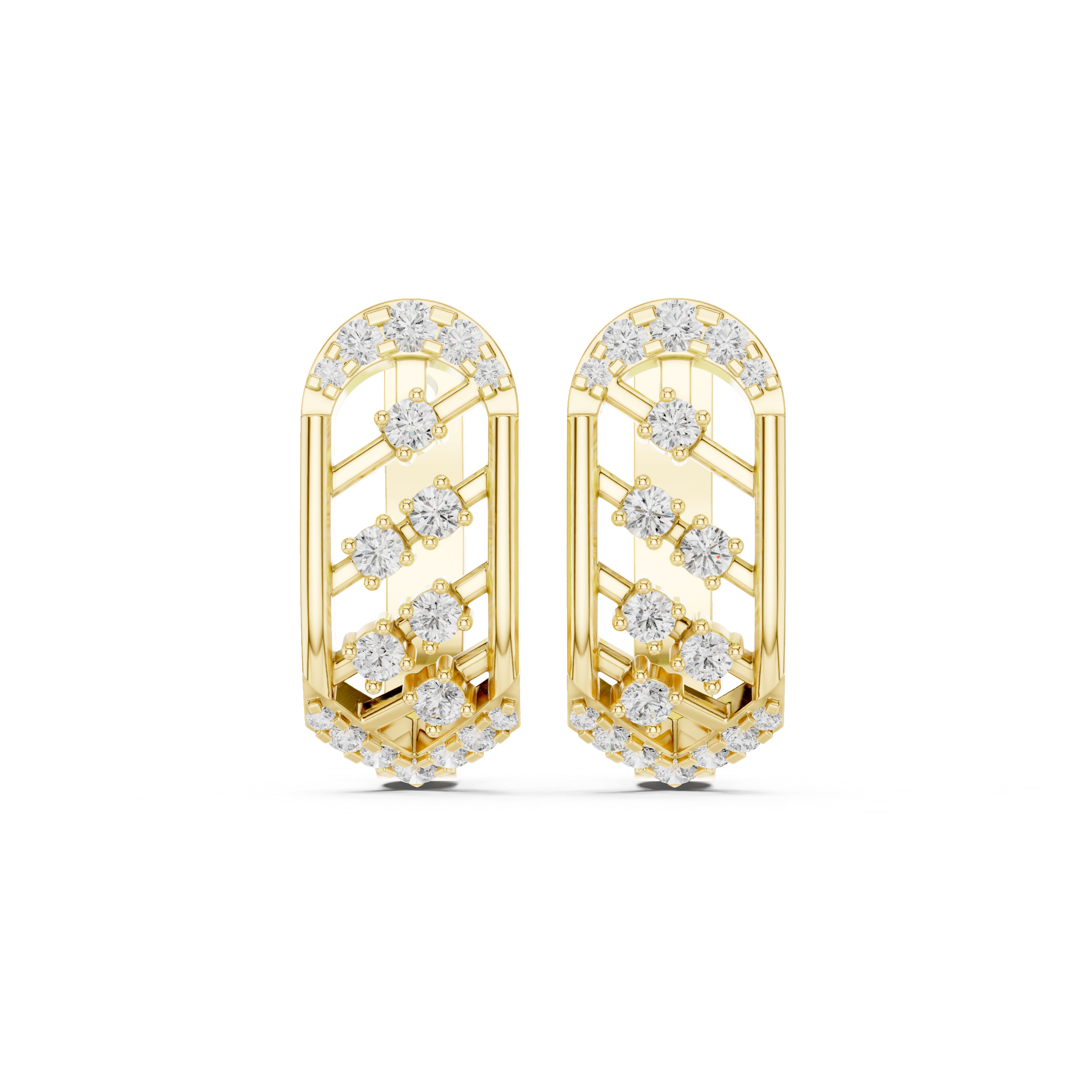 حلقان متدلية على شكل معين شبكي مضلع in Yellow Gold - VYKA Diamonds