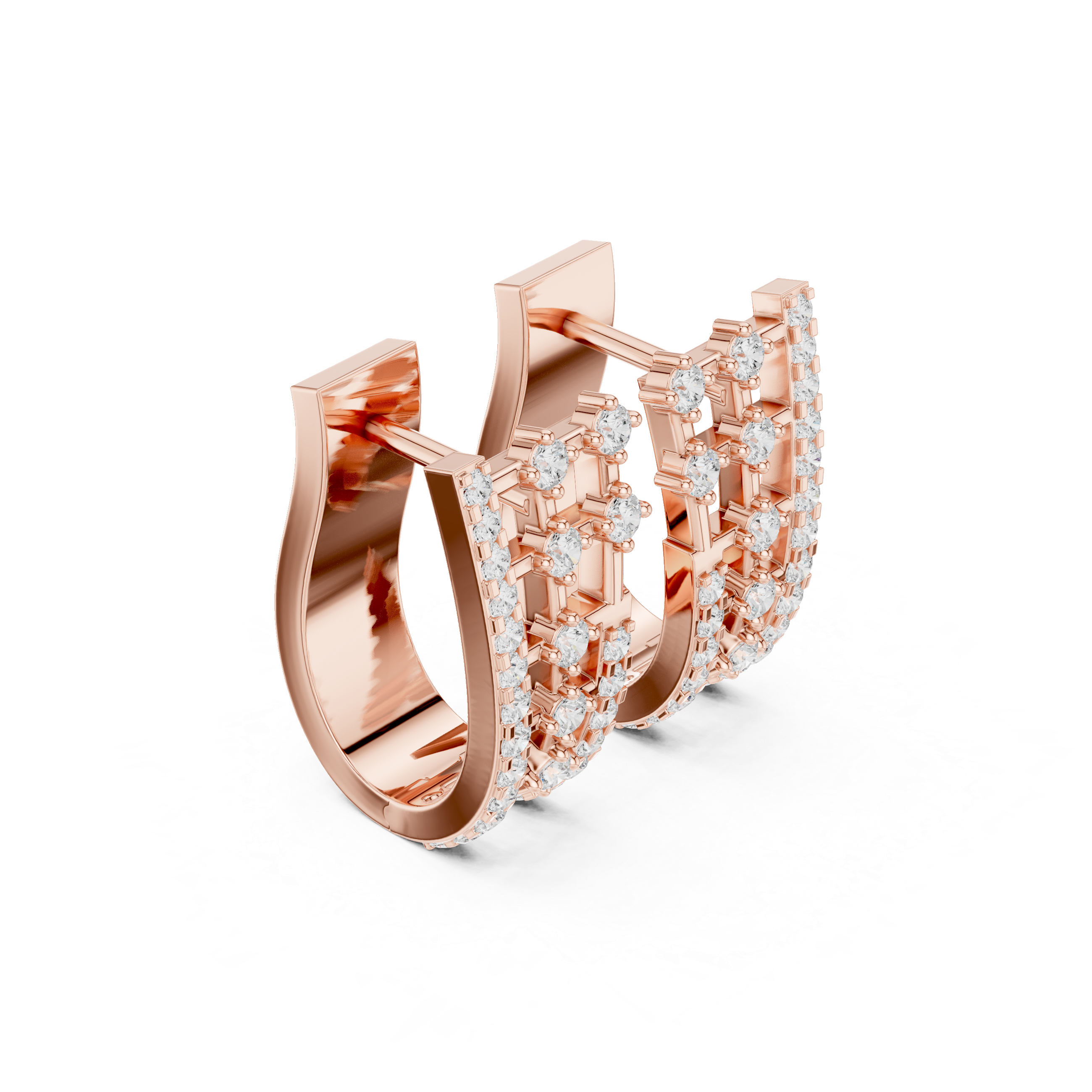 Cascading Grid Diamond Hoop Earrings in Rose Gold - VYKA Diamonds