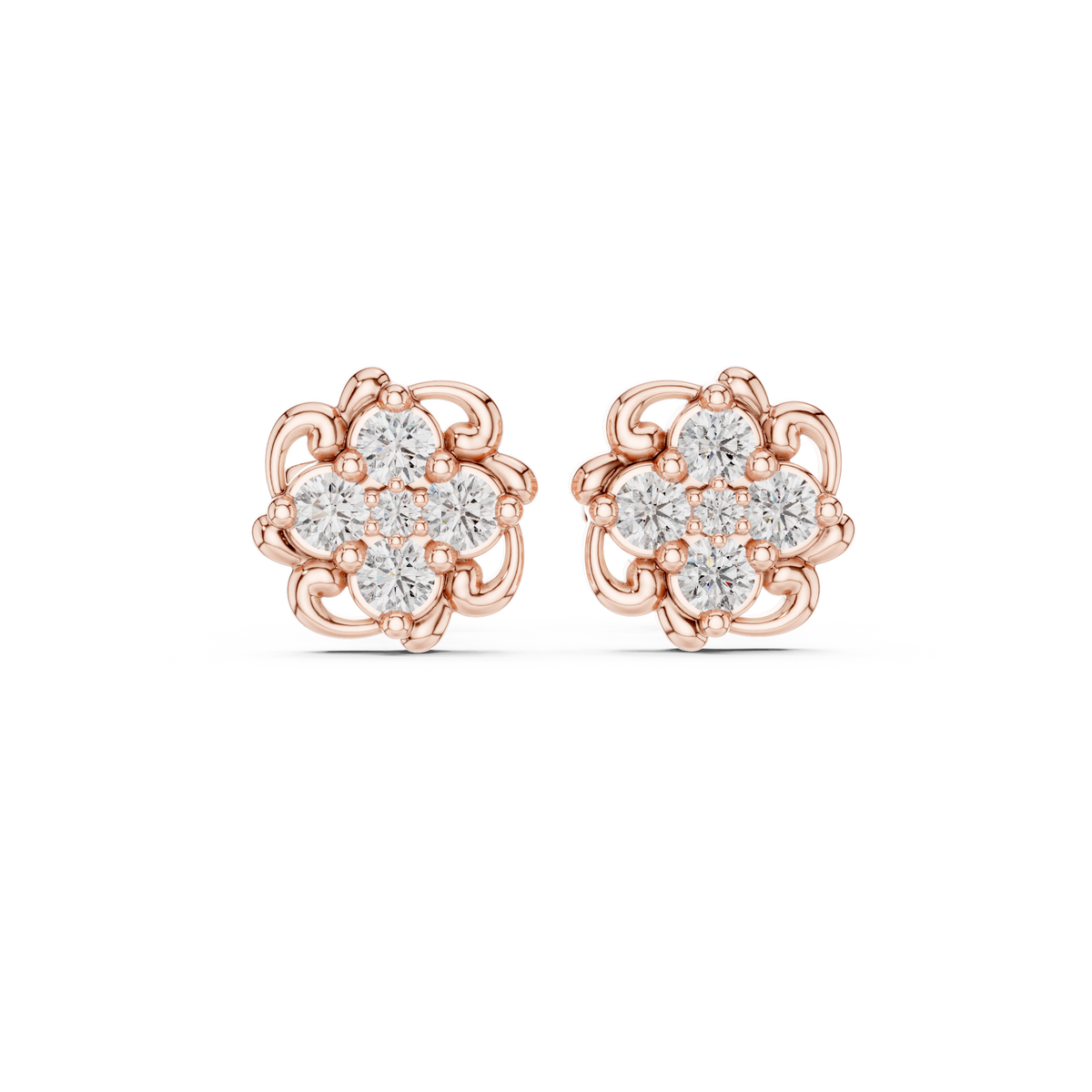 أقراط بتجمّع زهري ملتفّ من الألماس in Rose Gold - VYKA Diamonds