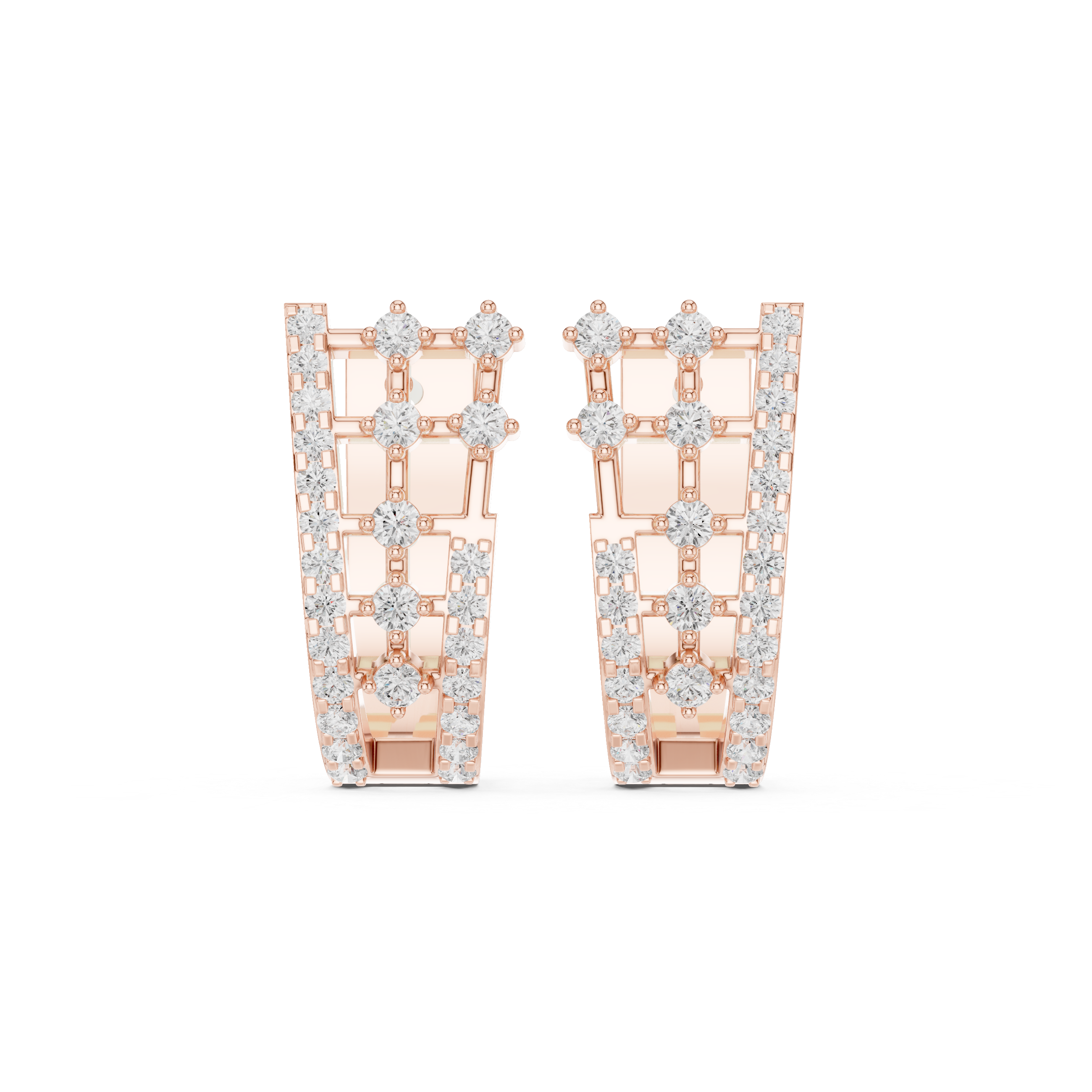 Cascading Grid Diamond Hoop Earrings in Rose Gold - VYKA Diamonds
