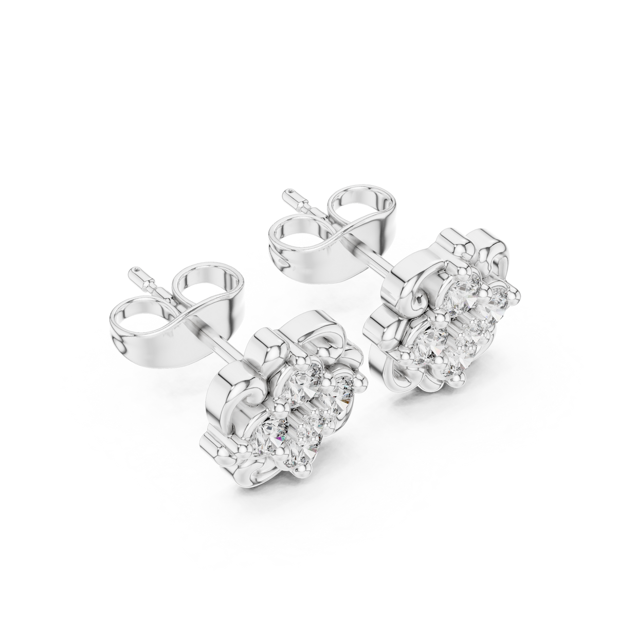 أقراط بتجمّع زهري ملتفّ من الألماس in White Gold - VYKA Diamonds
