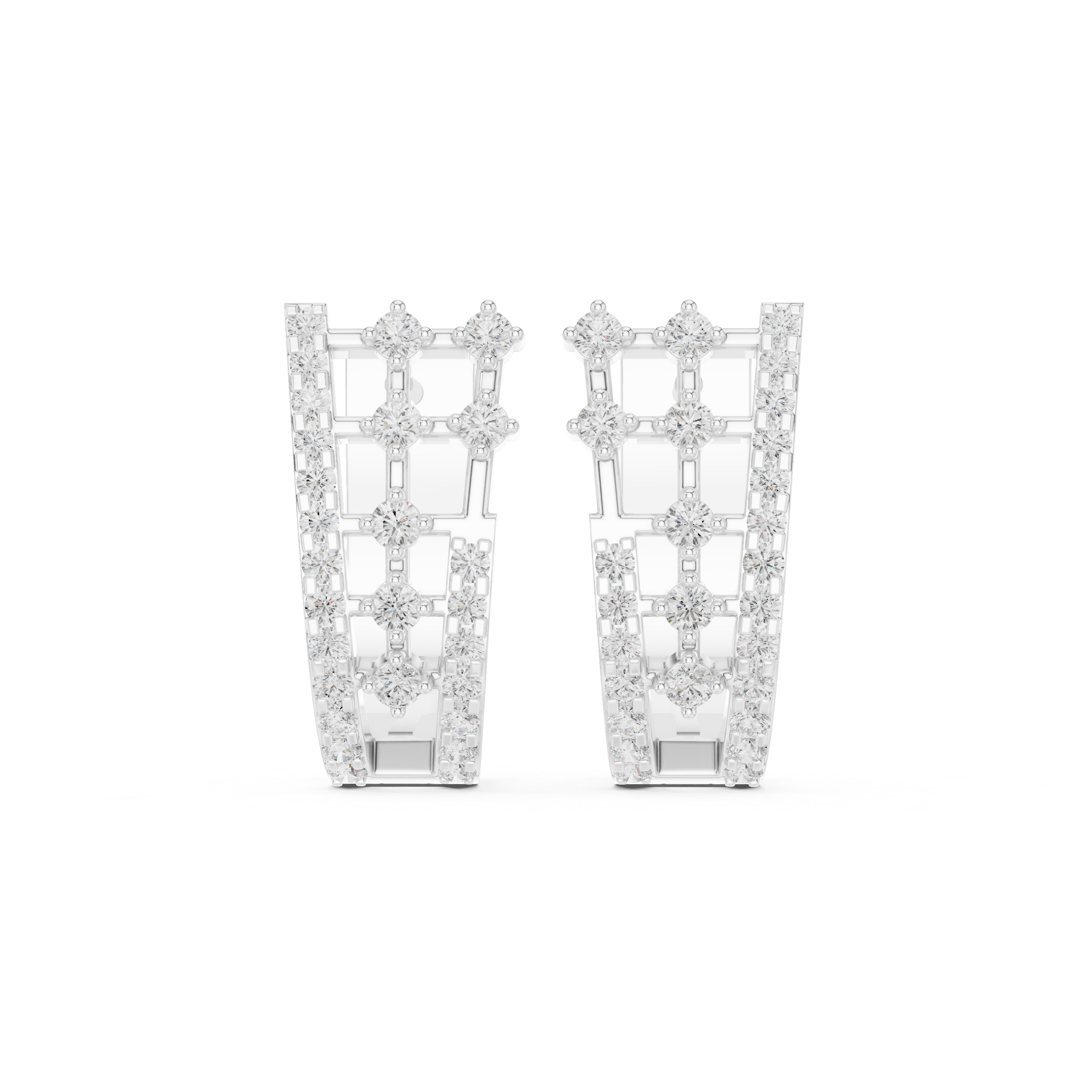 Cascading Grid Diamond Hoop Earrings in White Gold - VYKA Diamonds