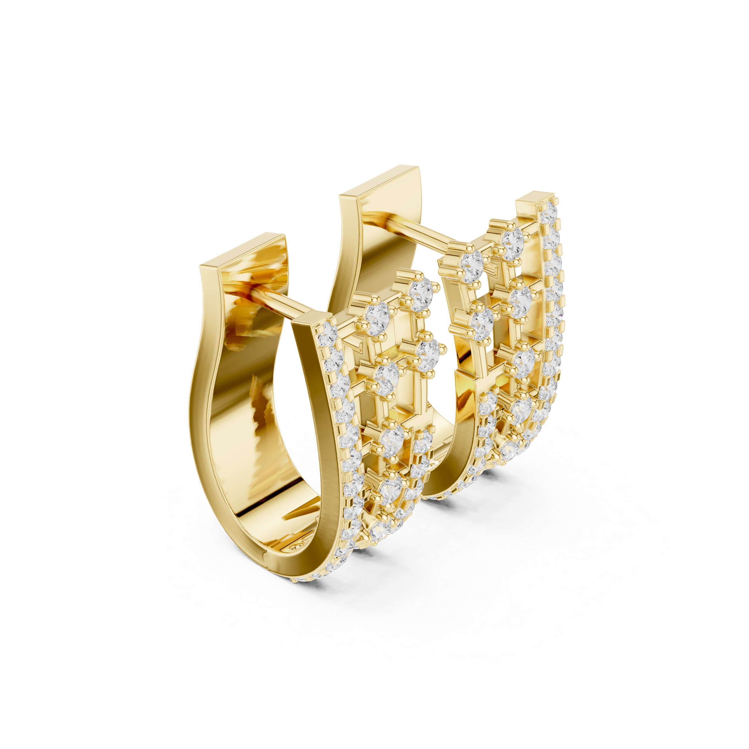 Cascading Grid Diamond Hoop Earrings in Yellow Gold - VYKA Diamonds