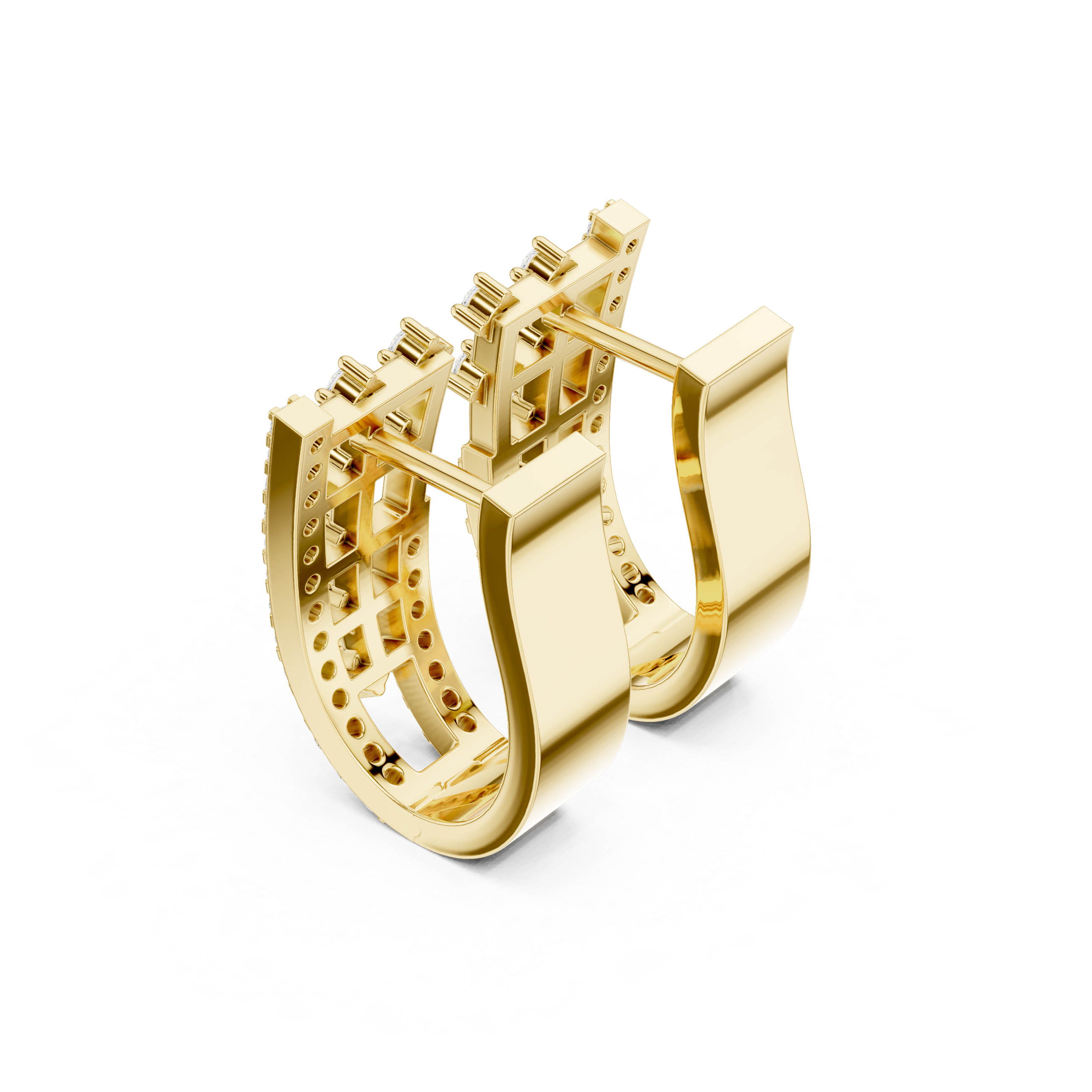 Cascading Grid Diamond Hoop Earrings in Yellow Gold - VYKA Diamonds