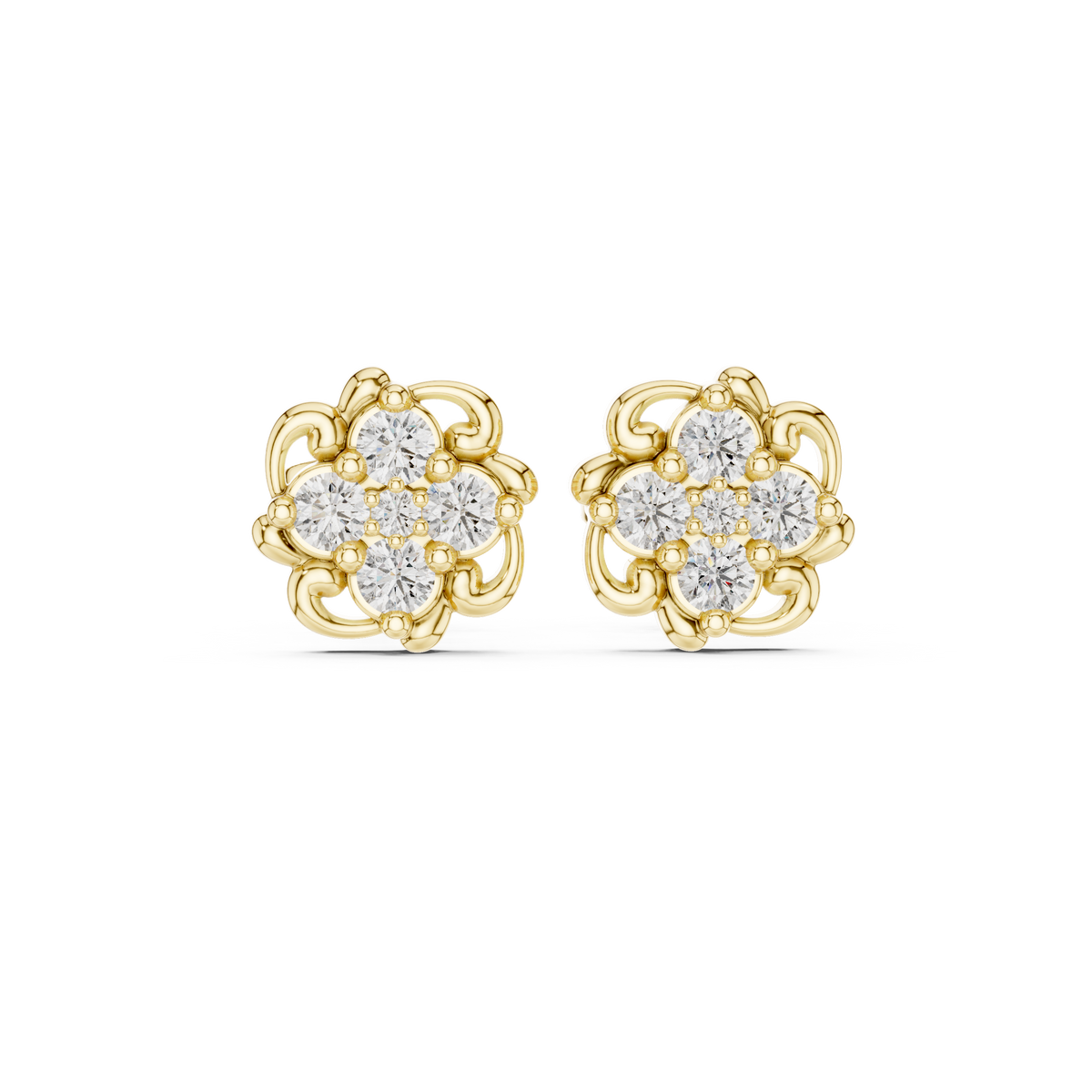 أقراط بتجمّع زهري ملتفّ من الألماس in Yellow Gold - VYKA Diamonds