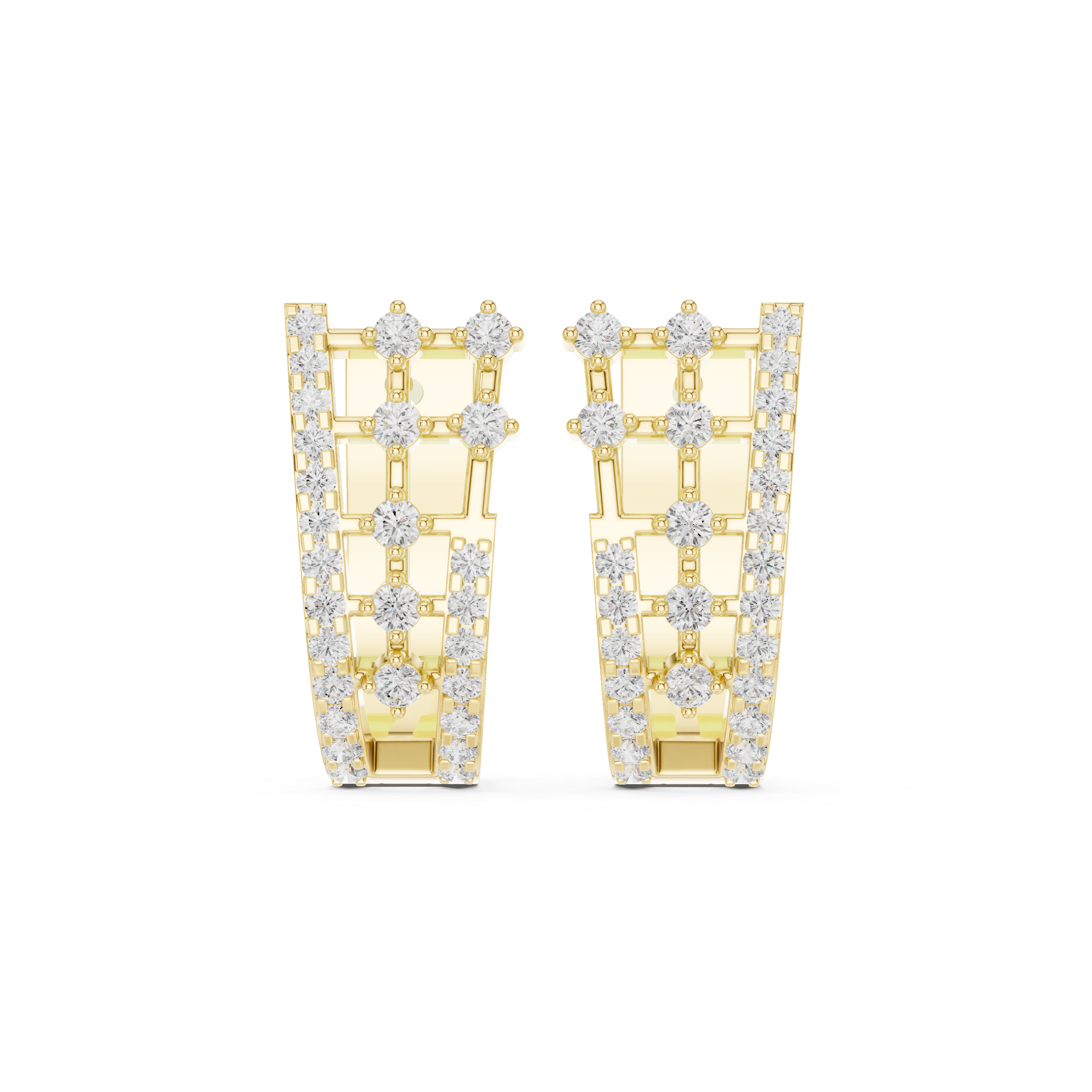 Cascading Grid Diamond Hoop Earrings in Yellow Gold - VYKA Diamonds