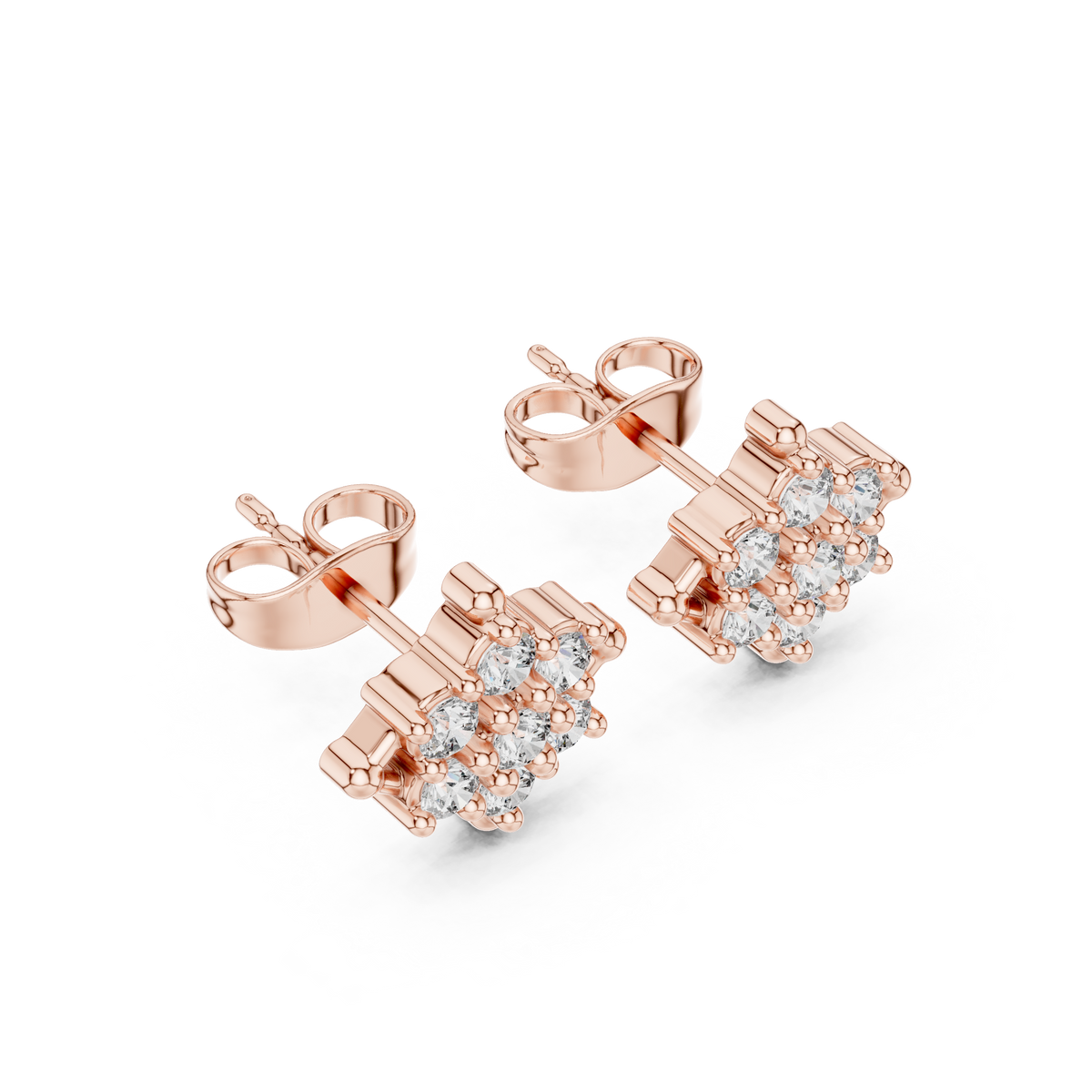 Rhombus Cluster Diamond Stud Earrings