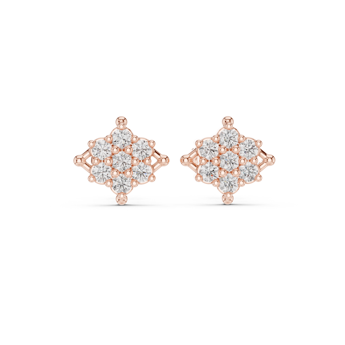 Rhombus Cluster Diamond Stud Earrings