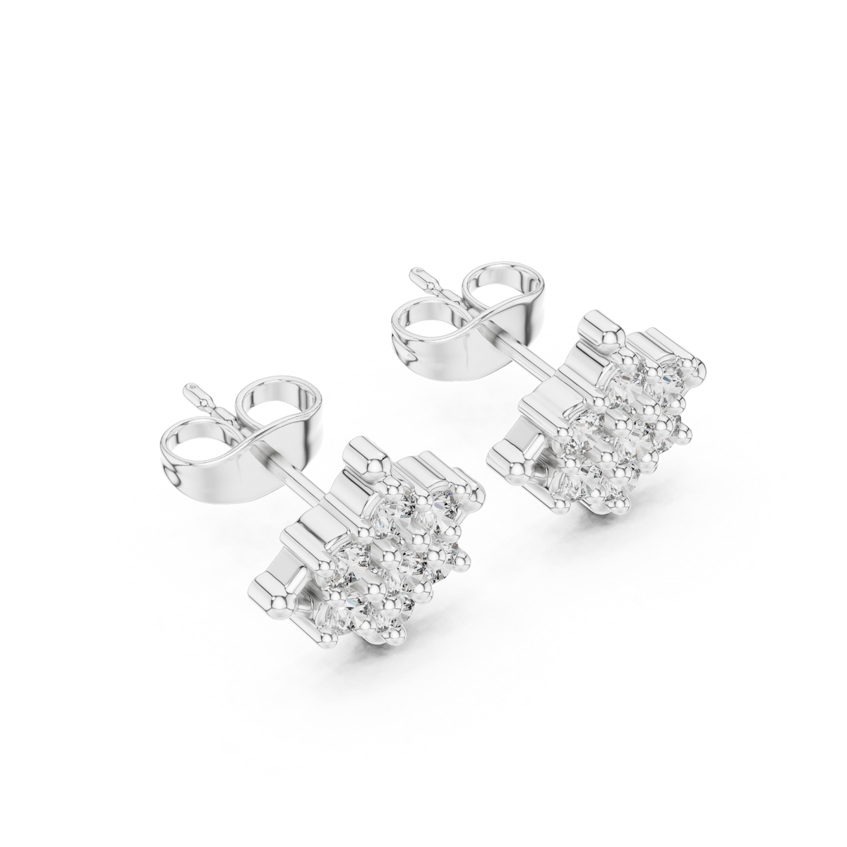 Rhombus Cluster Diamond Stud Earrings
