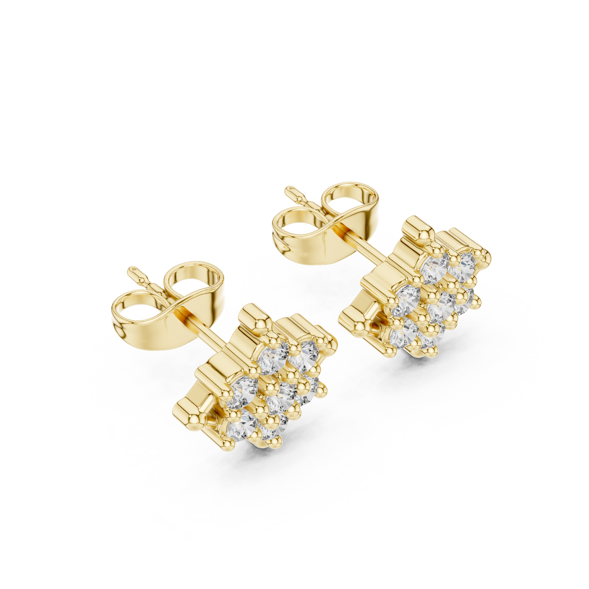 Rhombus Cluster Diamond Stud Earrings