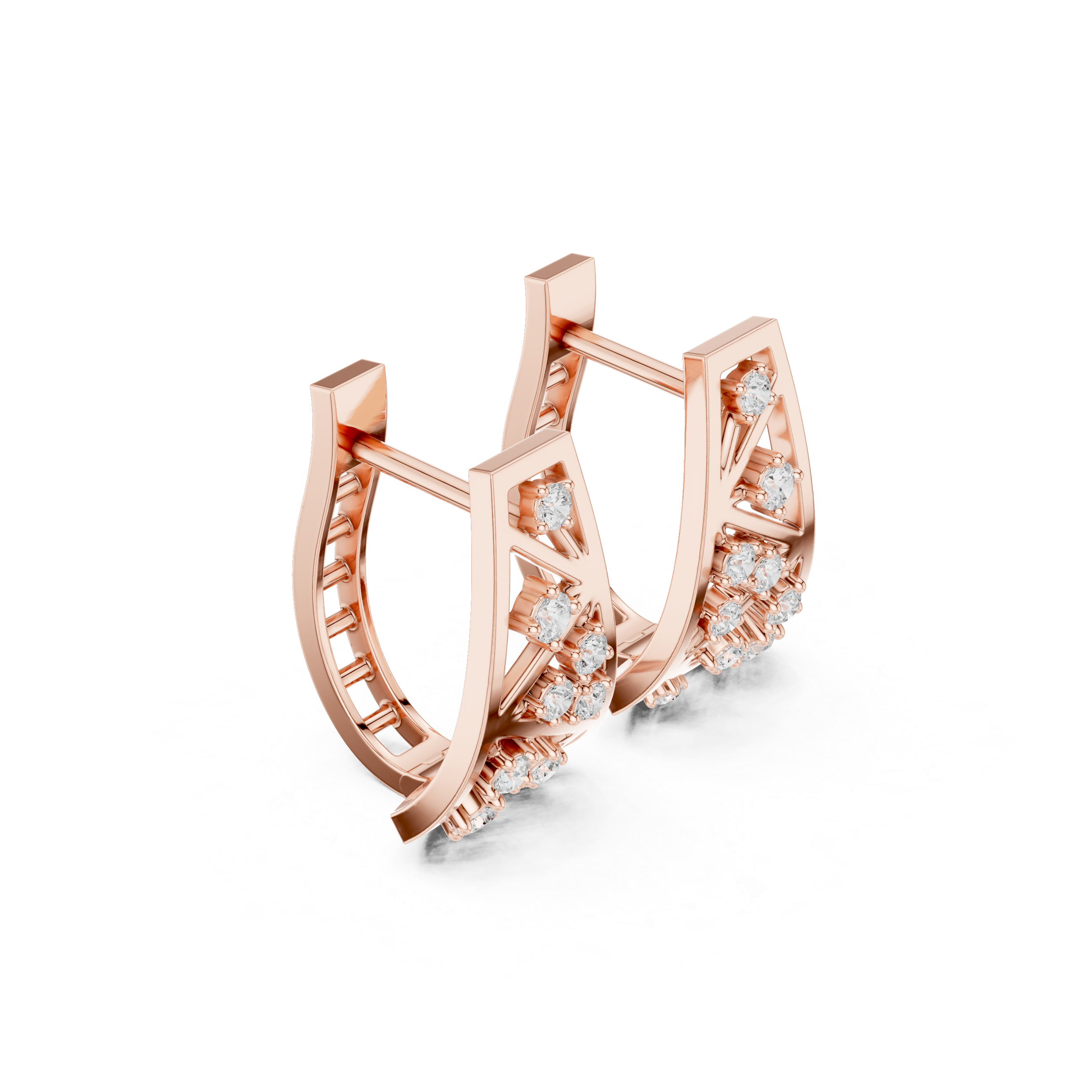 Hexagonal Lattice Diamond Hoop Earrings in Rose Gold - VYKA Diamonds