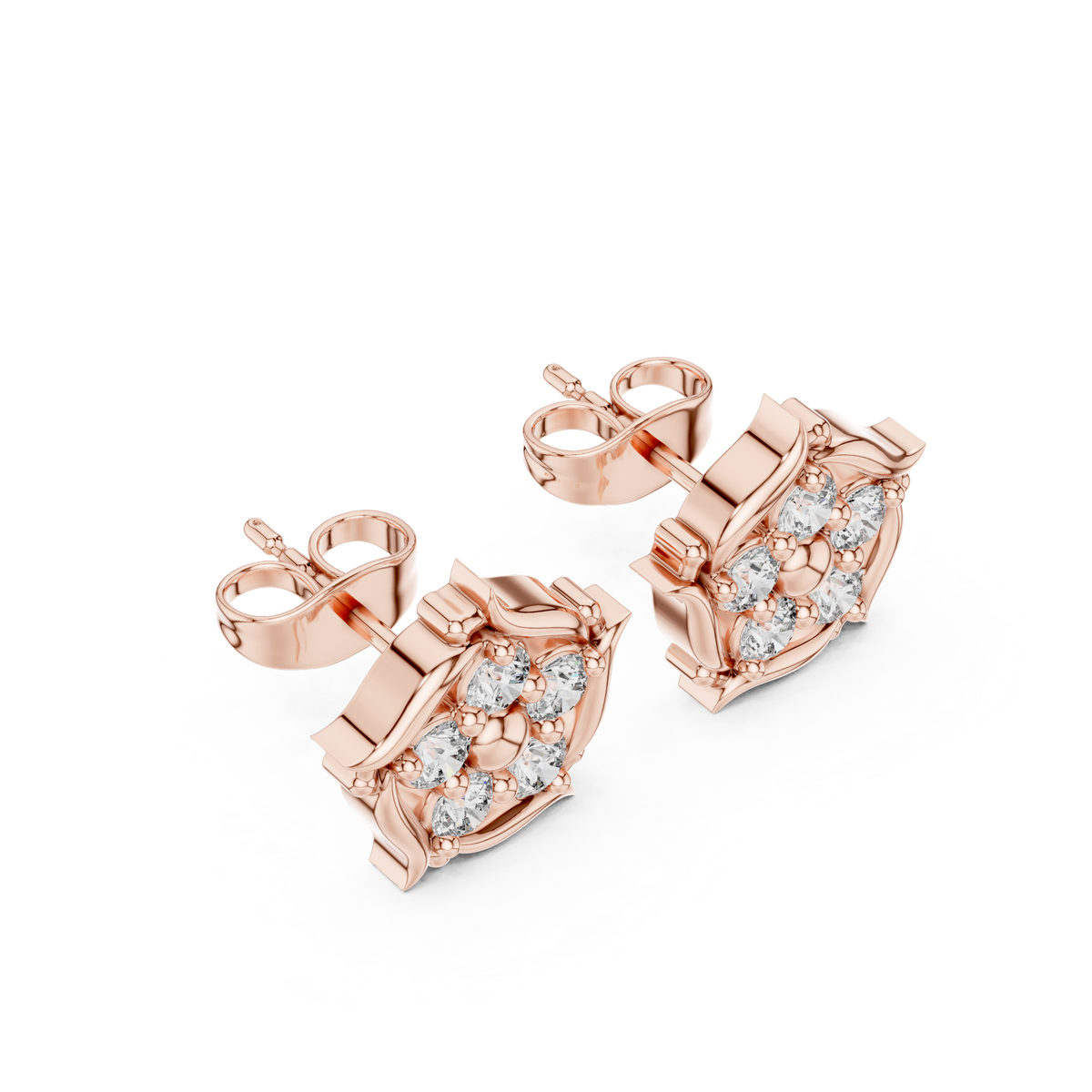 Pentagon Cluster Diamond Stud Earrings