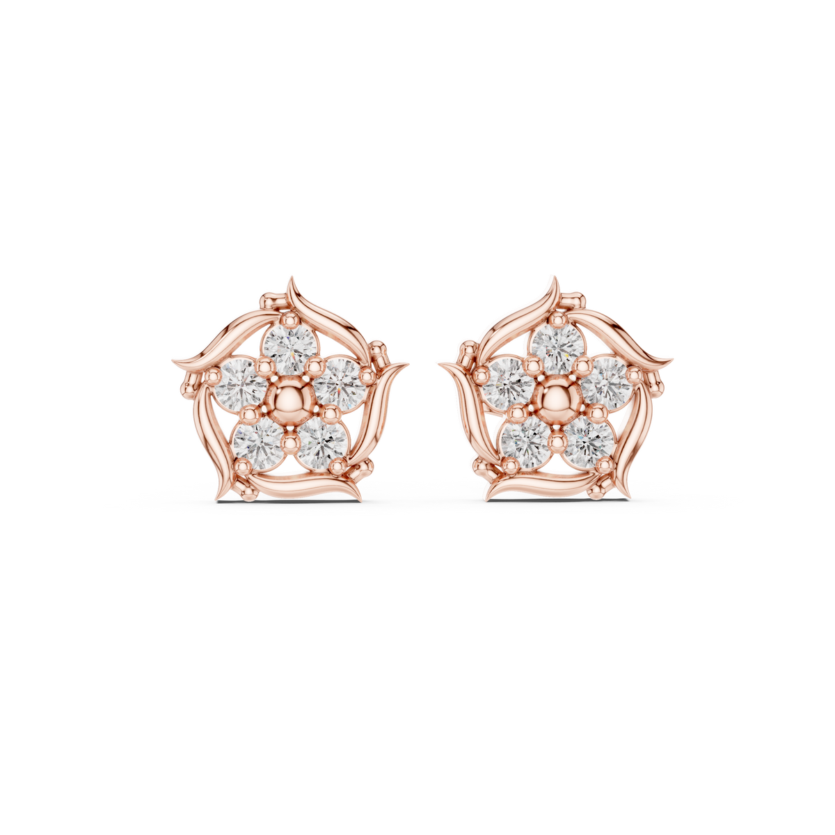 Pentagon Cluster Diamond Stud Earrings in Rose Gold - VYKA Diamonds