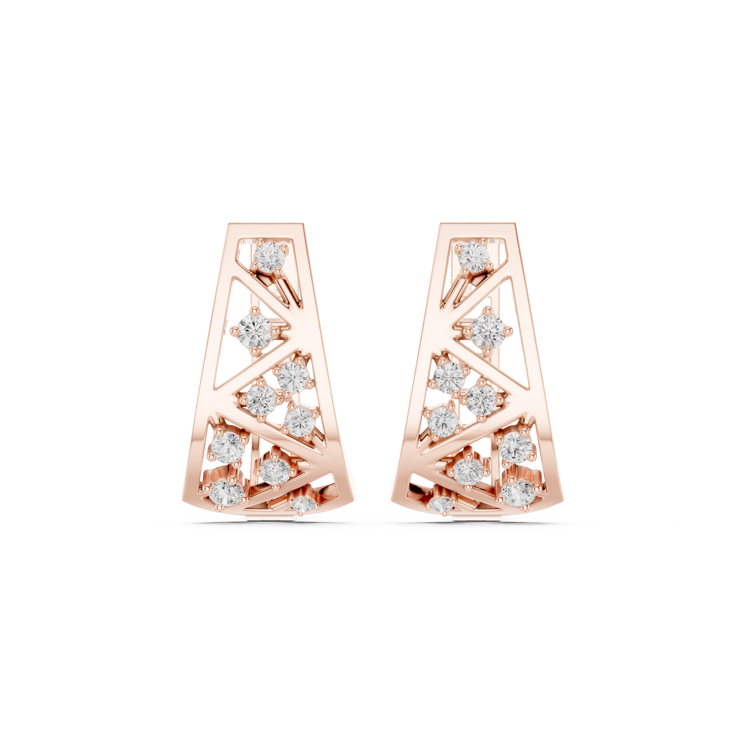 Hexagonal Lattice Diamond Hoop Earrings in Rose Gold - VYKA Diamonds