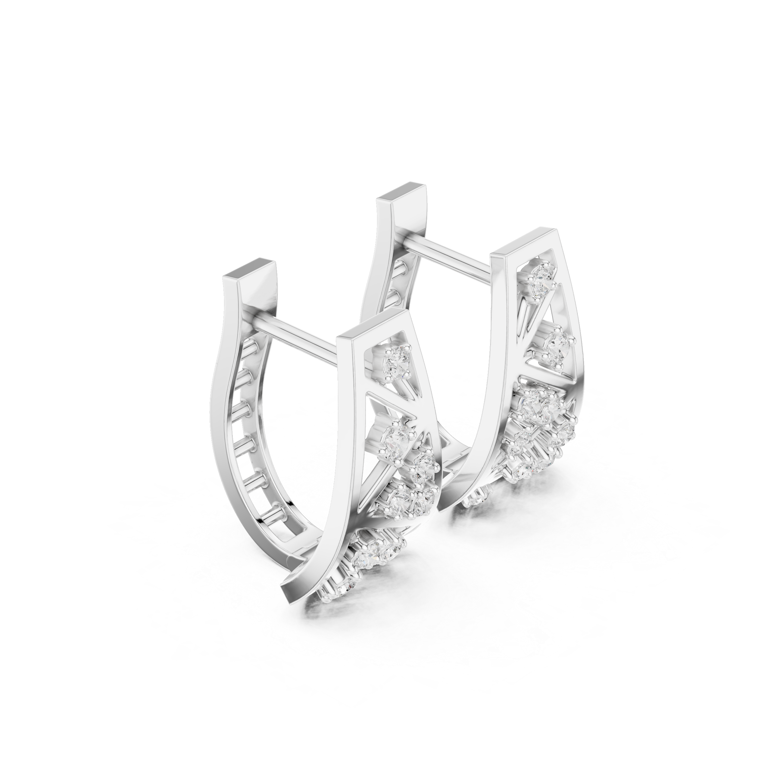 Hexagonal Lattice Diamond Hoop Earrings in White Gold - VYKA Diamonds