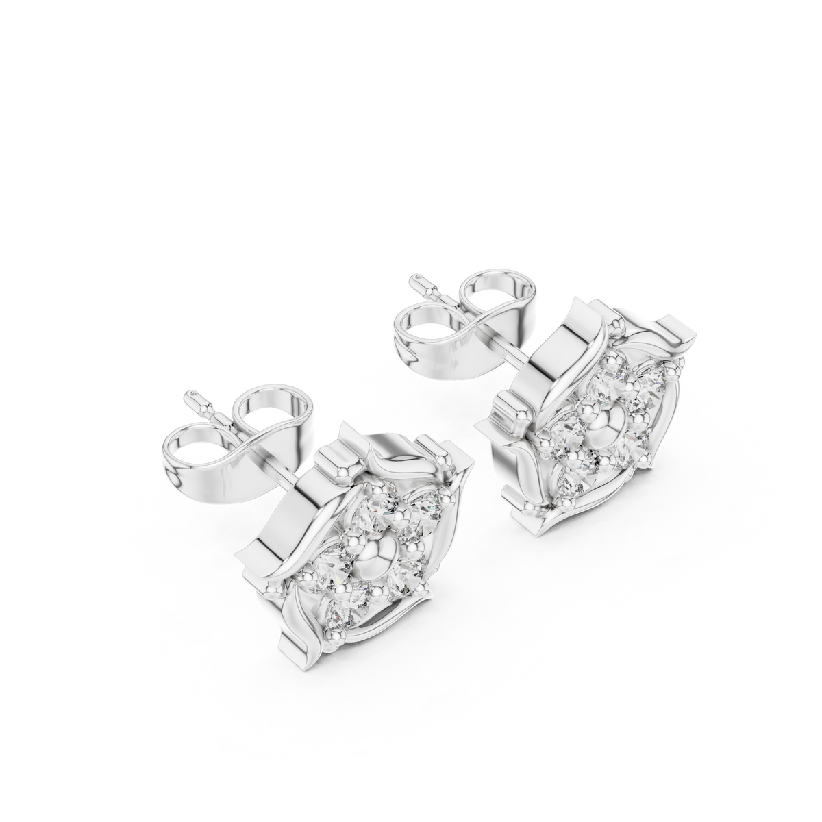 Pentagon Cluster Diamond Stud Earrings