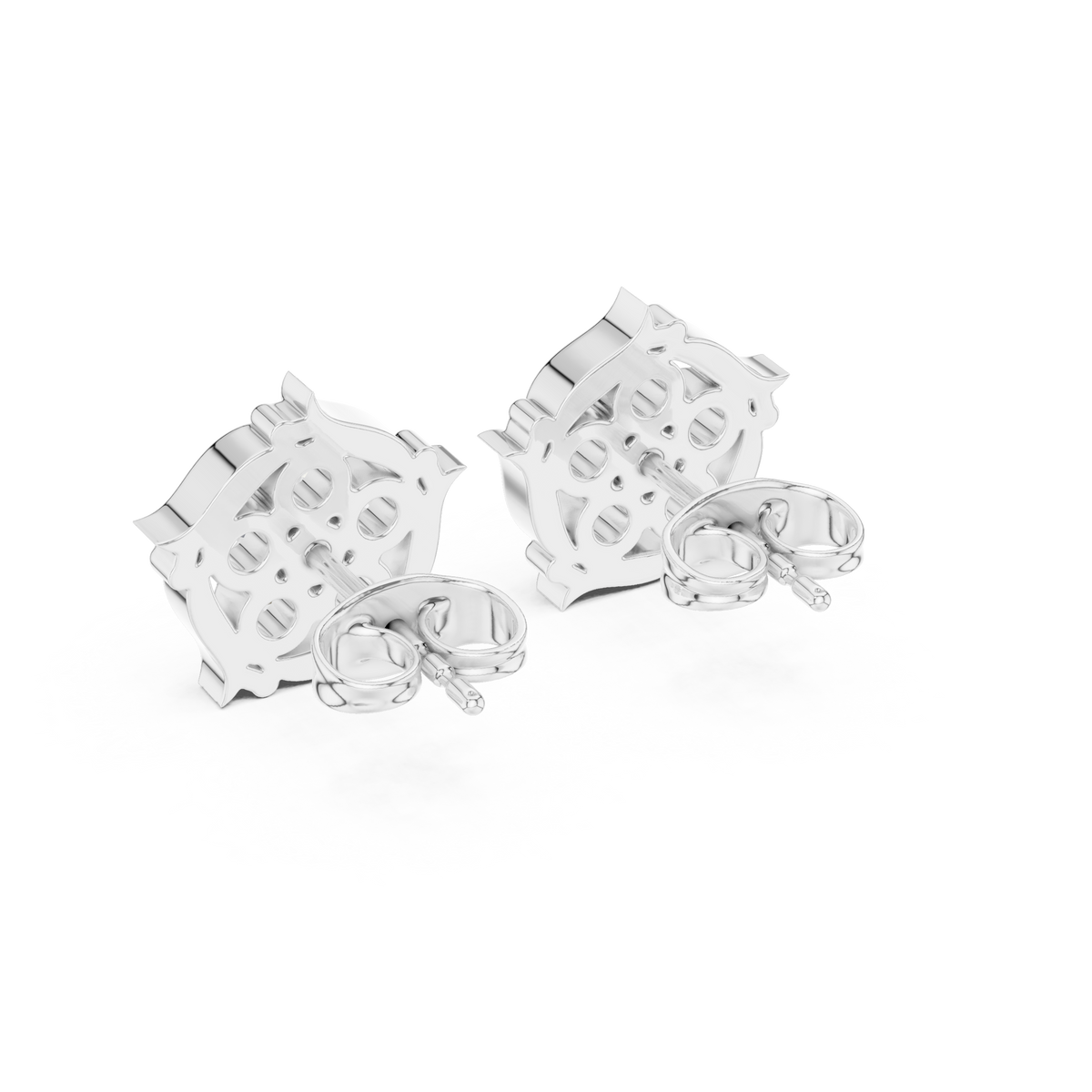 Pentagon Cluster Diamond Stud Earrings in White Gold - VYKA Diamonds