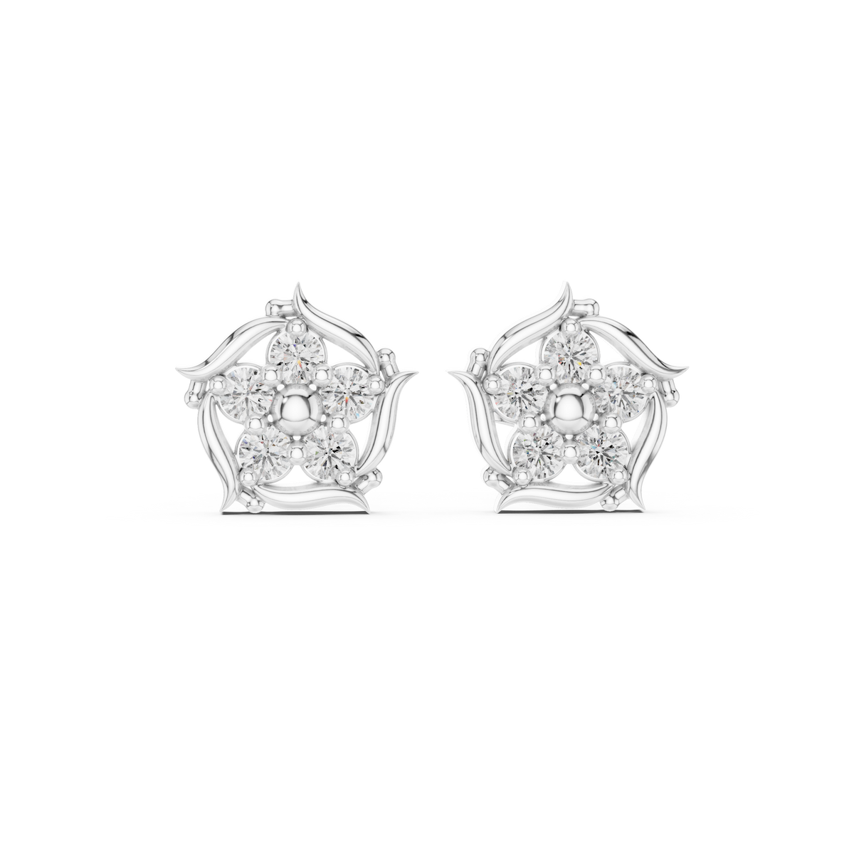 Pentagon Cluster Diamond Stud Earrings in White Gold - VYKA Diamonds