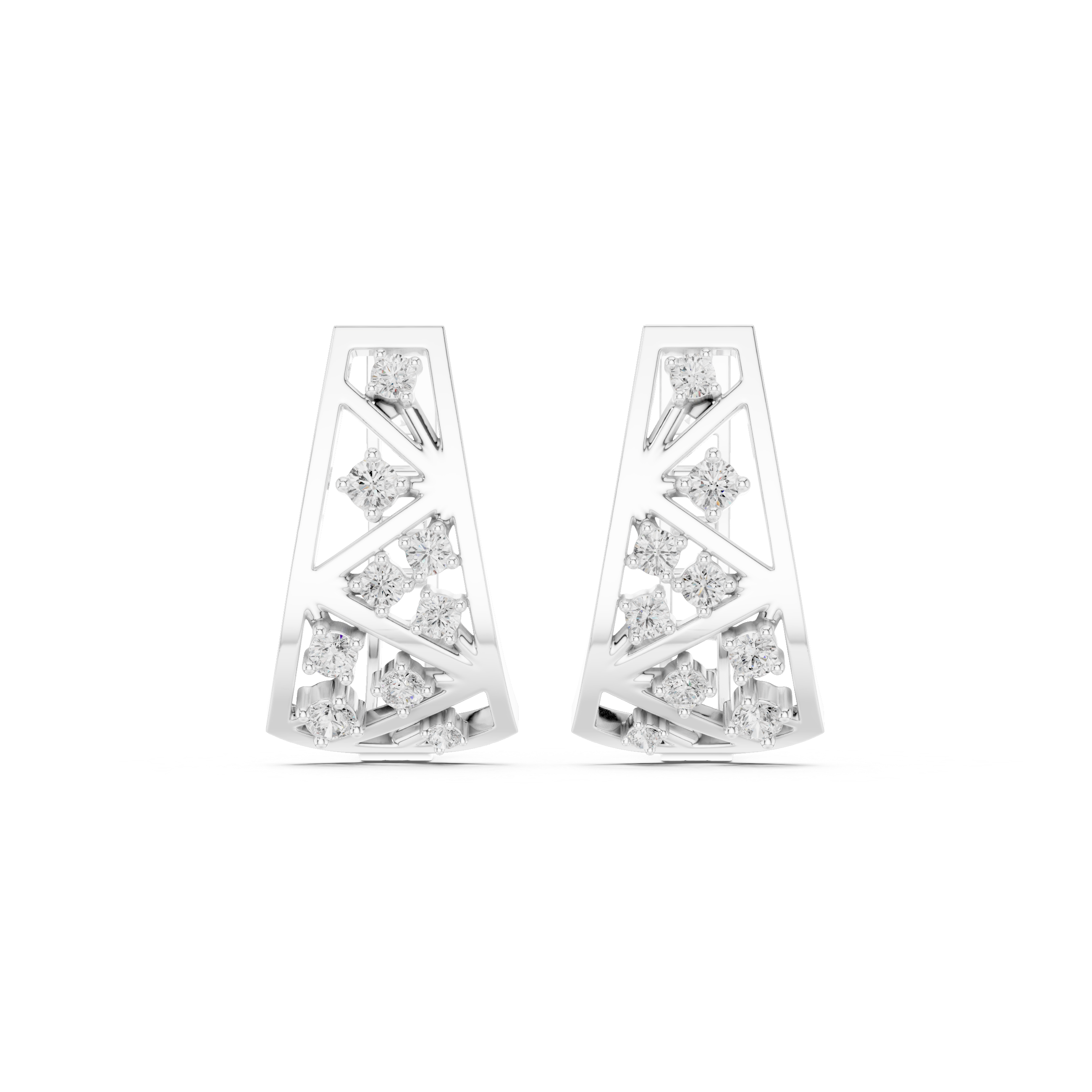Hexagonal Lattice Diamond Hoop Earrings in White Gold - VYKA Diamonds