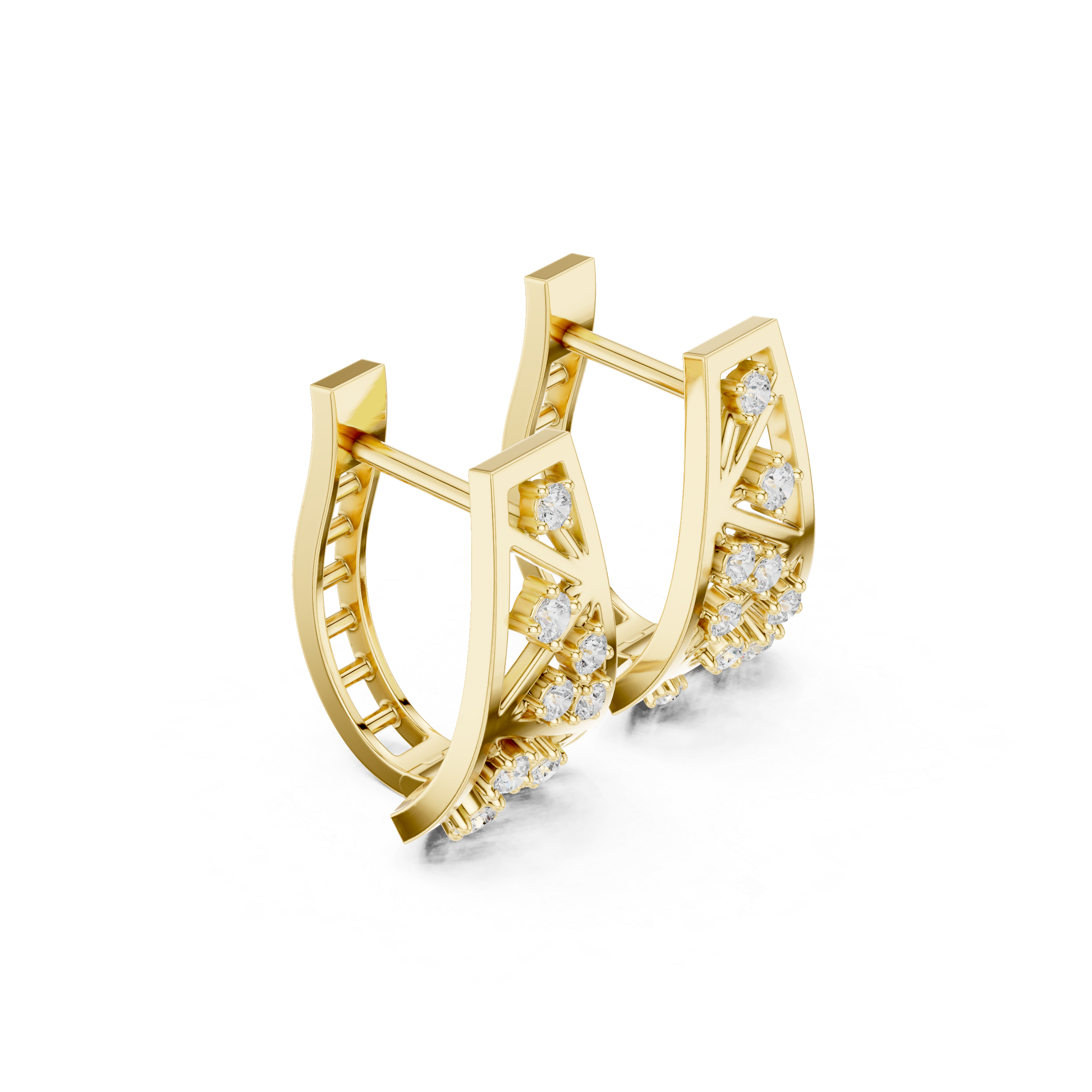 Hexagonal Lattice Diamond Hoop Earrings in Yellow Gold - VYKA Diamonds