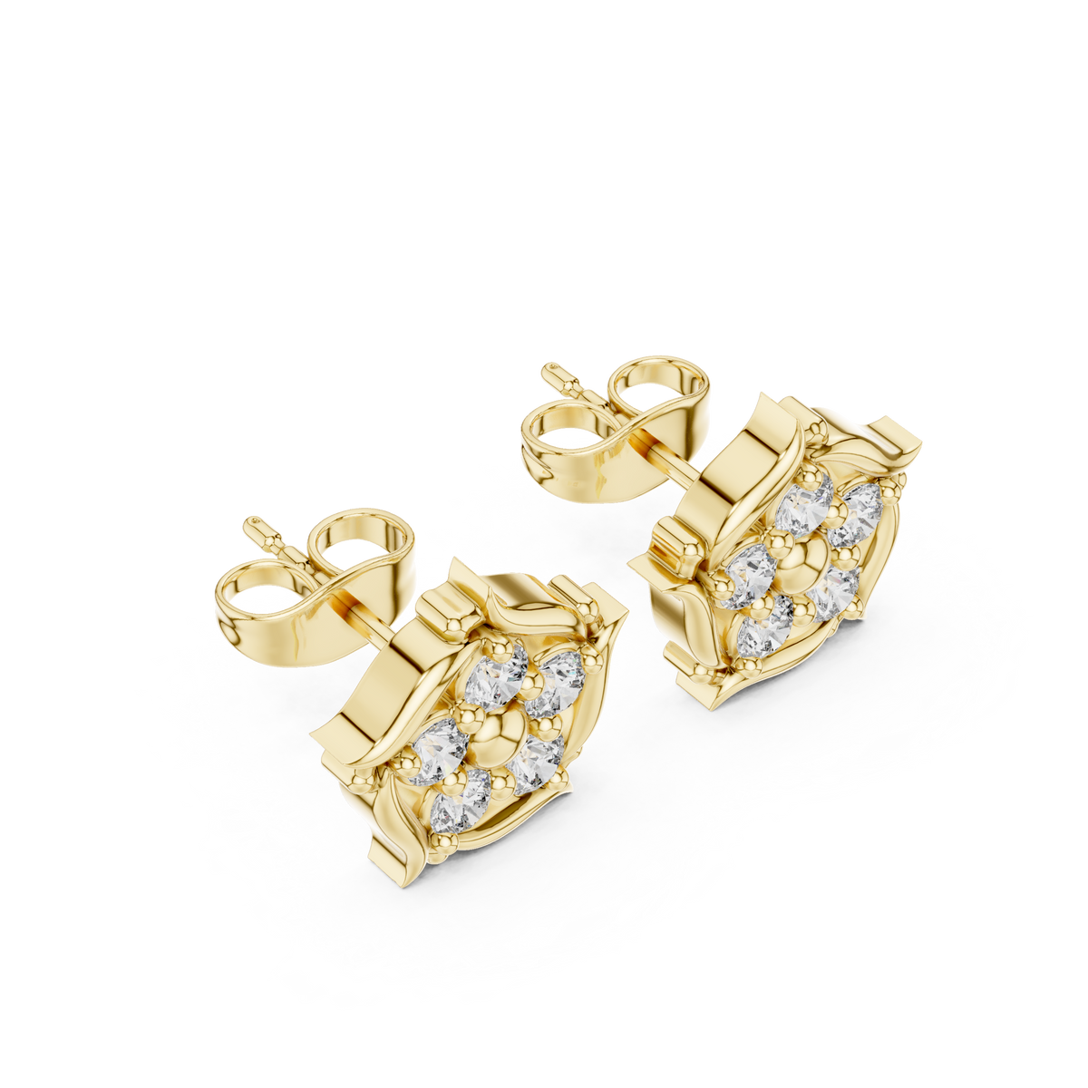 Pentagon Cluster Diamond Stud Earrings