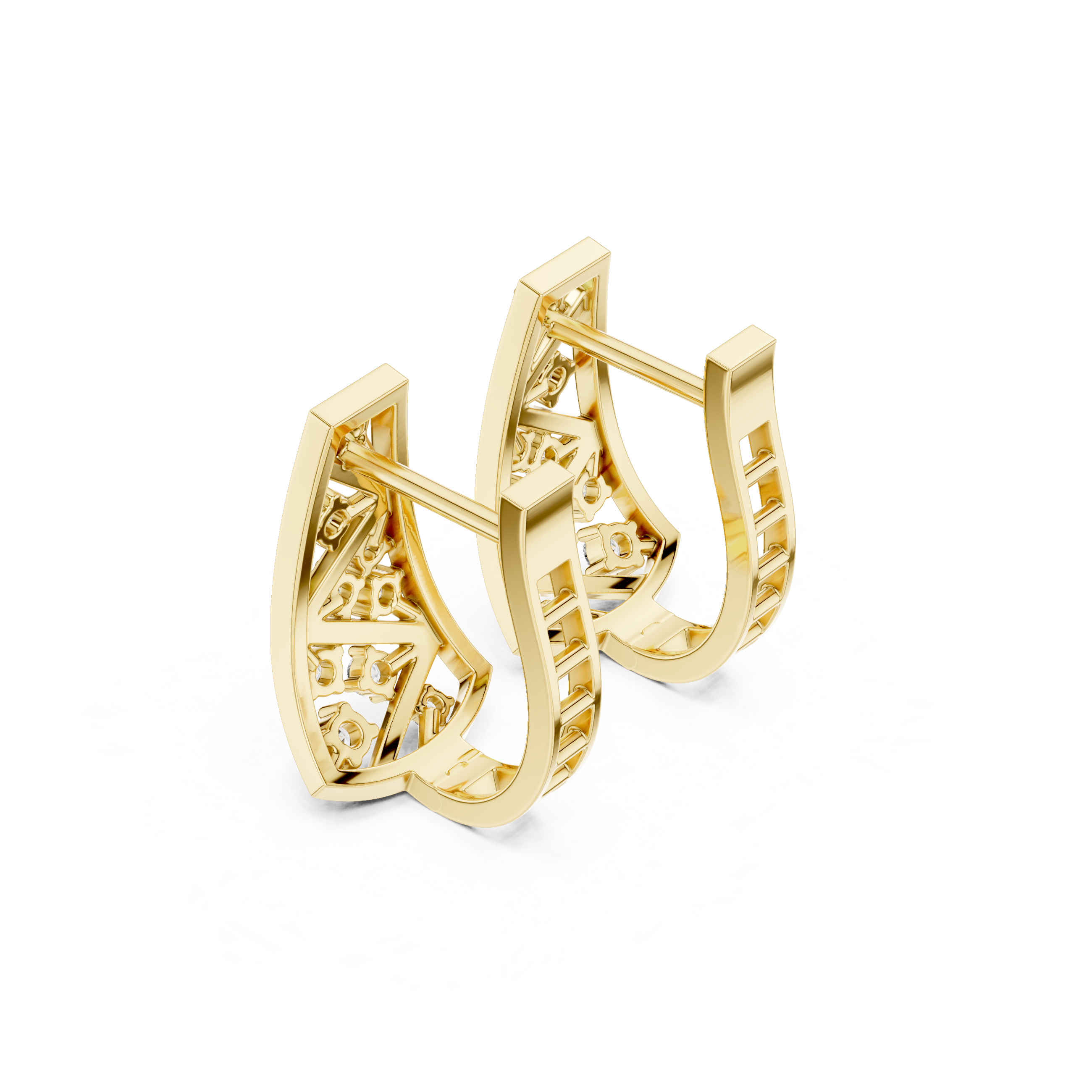 Hexagonal Lattice Diamond Hoop Earrings in Yellow Gold - VYKA Diamonds