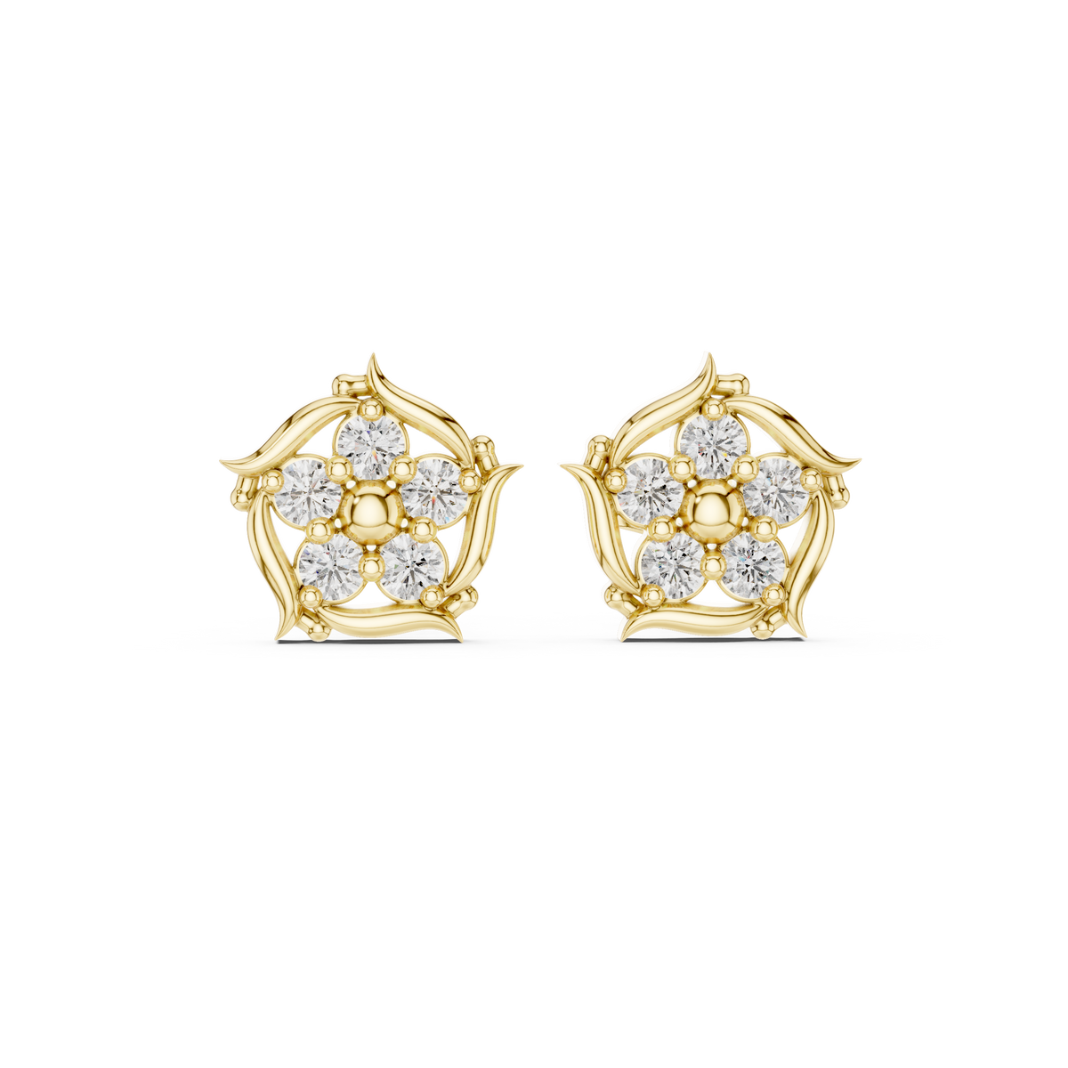 Pentagon Cluster Diamond Stud Earrings in Yellow Gold - VYKA Diamonds