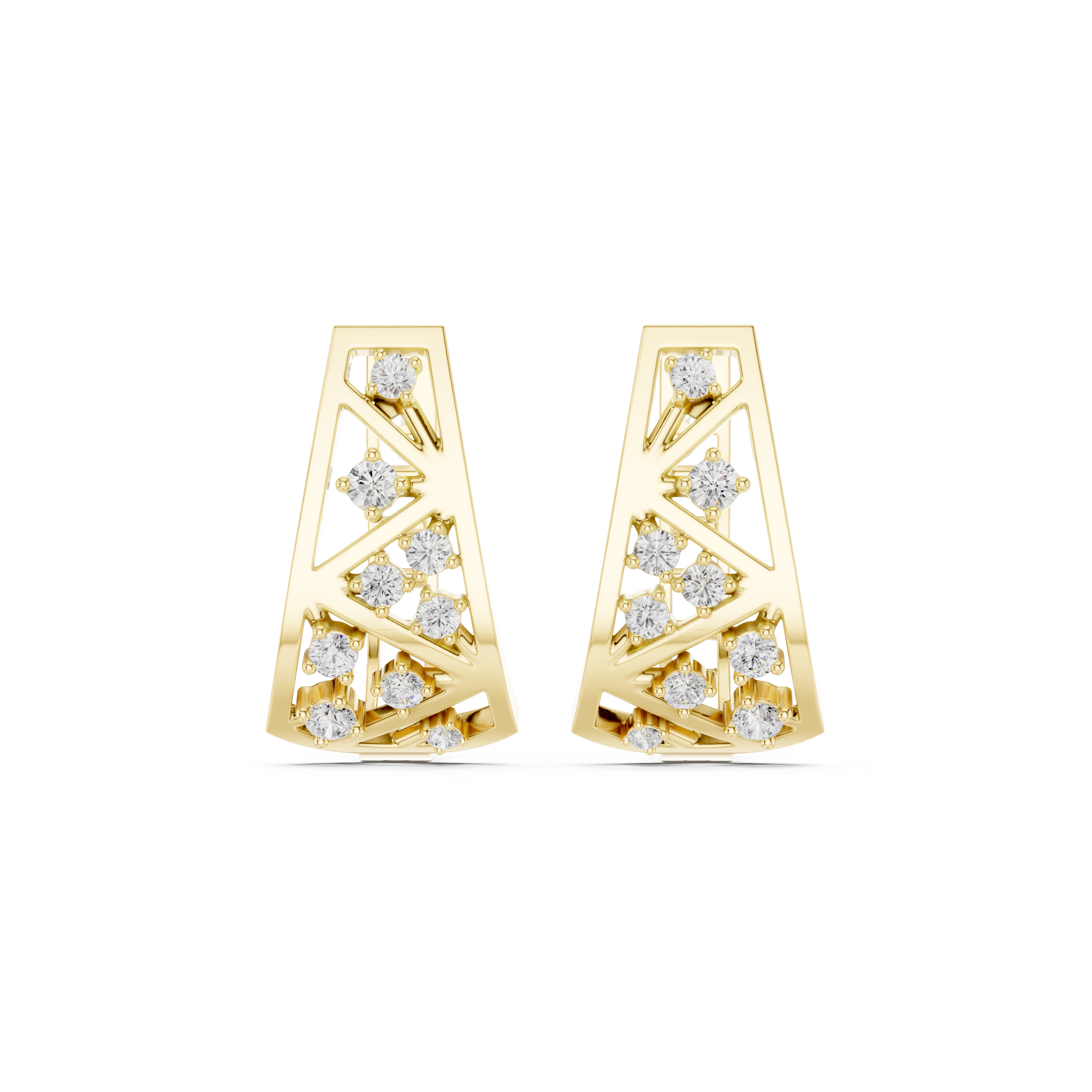 Hexagonal Lattice Diamond Hoop Earrings in Yellow Gold - VYKA Diamonds