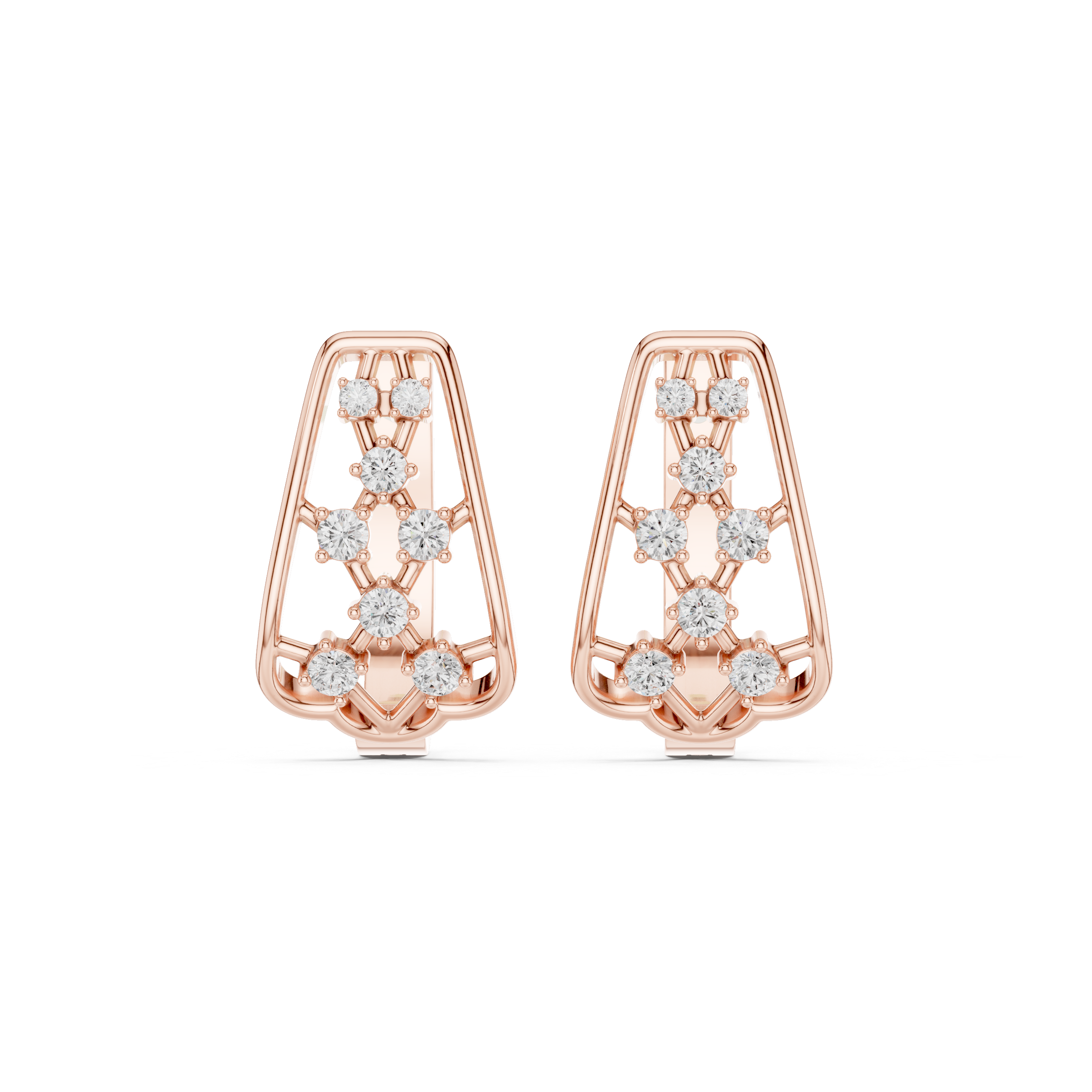 Tapering Grid Diamond Hoop Earrings in Rose Gold - VYKA Diamonds