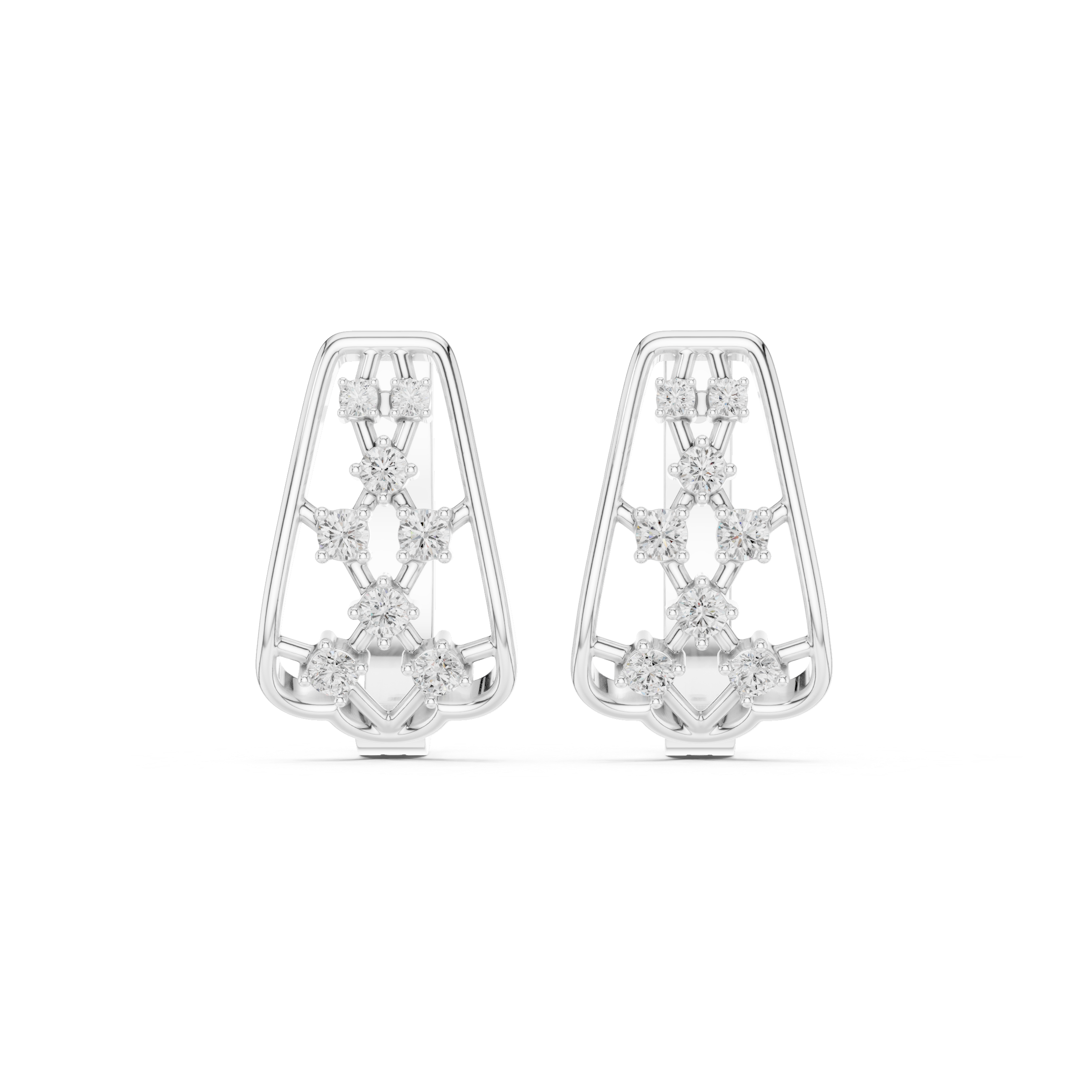 Tapering Grid Diamond Hoop Earrings in White Gold - VYKA Diamonds