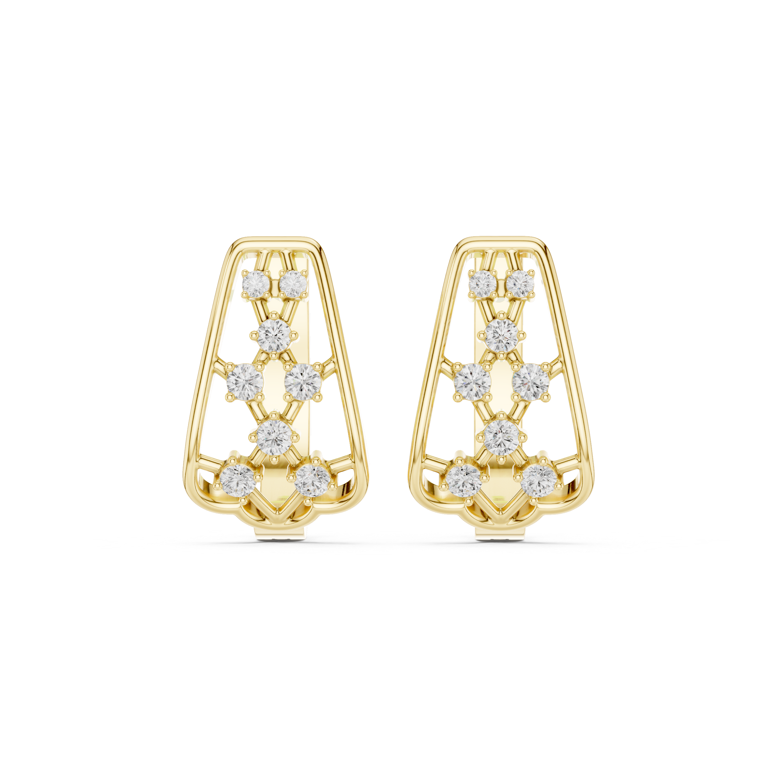 Tapering Grid Diamond Hoop Earrings in Yellow Gold - VYKA Diamonds