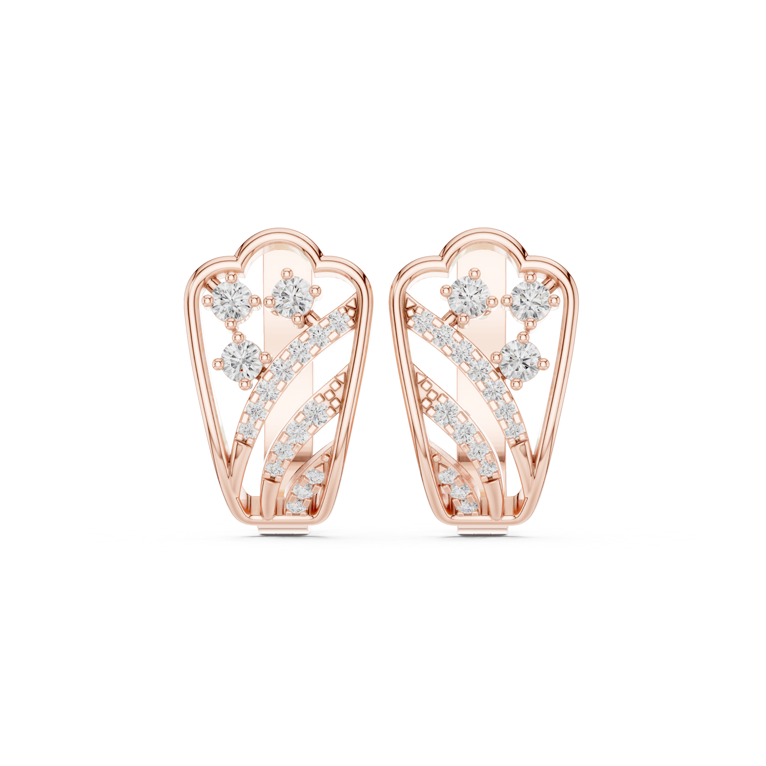 Concentric Grid Diamond Hoop Earrings in Rose Gold - VYKA Diamonds