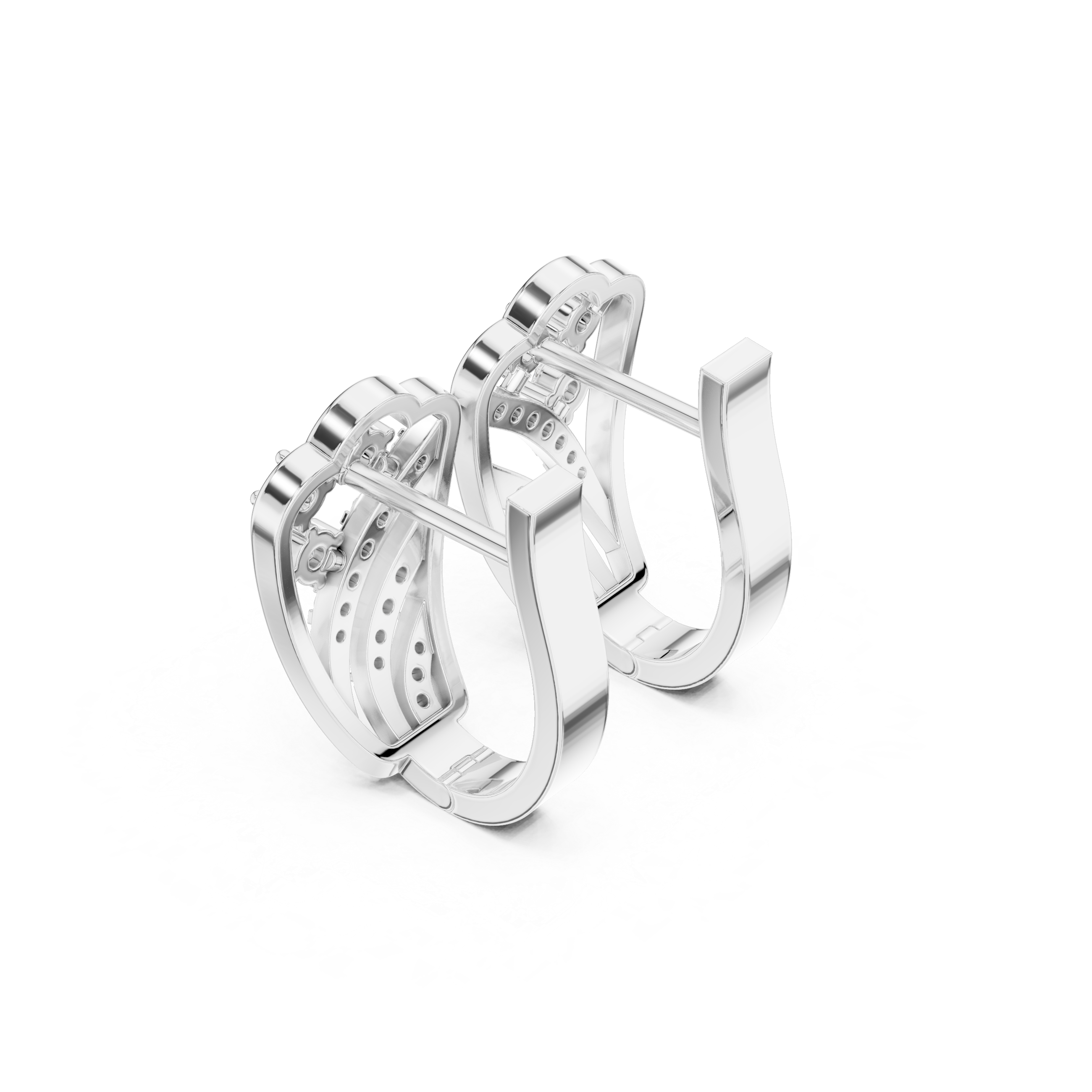 Concentric Grid Diamond Hoop Earrings in White Gold - VYKA Diamonds