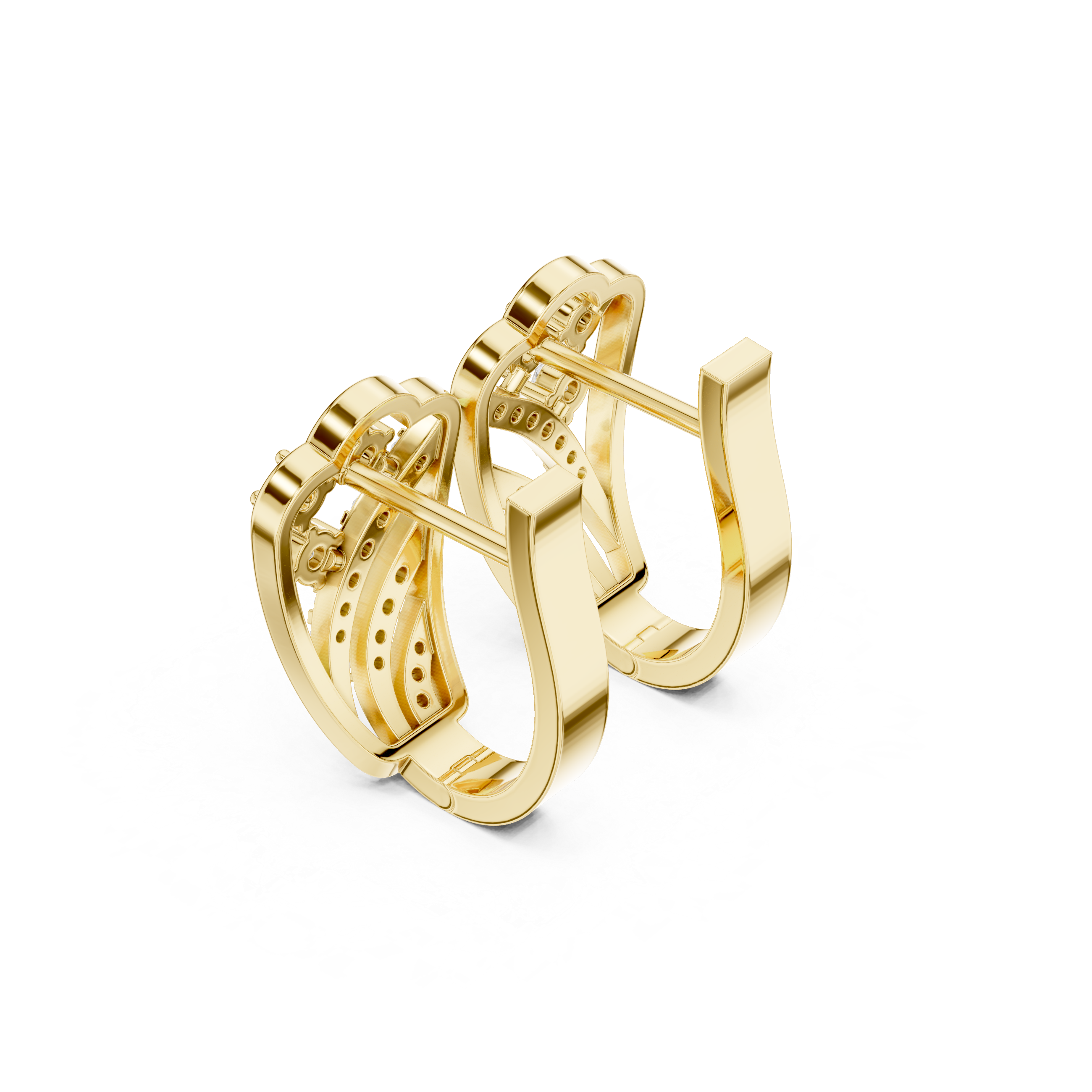 Concentric Grid Diamond Hoop Earrings in Yellow Gold - VYKA Diamonds